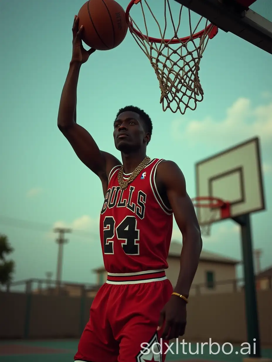 AfroCaribbean-Gentleman-Dunking-in-Vintage-Bulls-Jersey