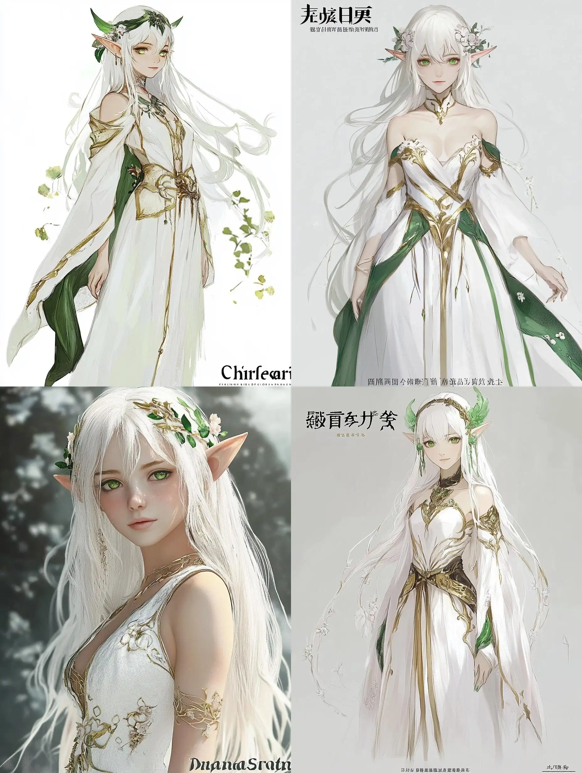 Elegant-Elf-Woman-with-White-Hair-and-Golden-Floral-Dress