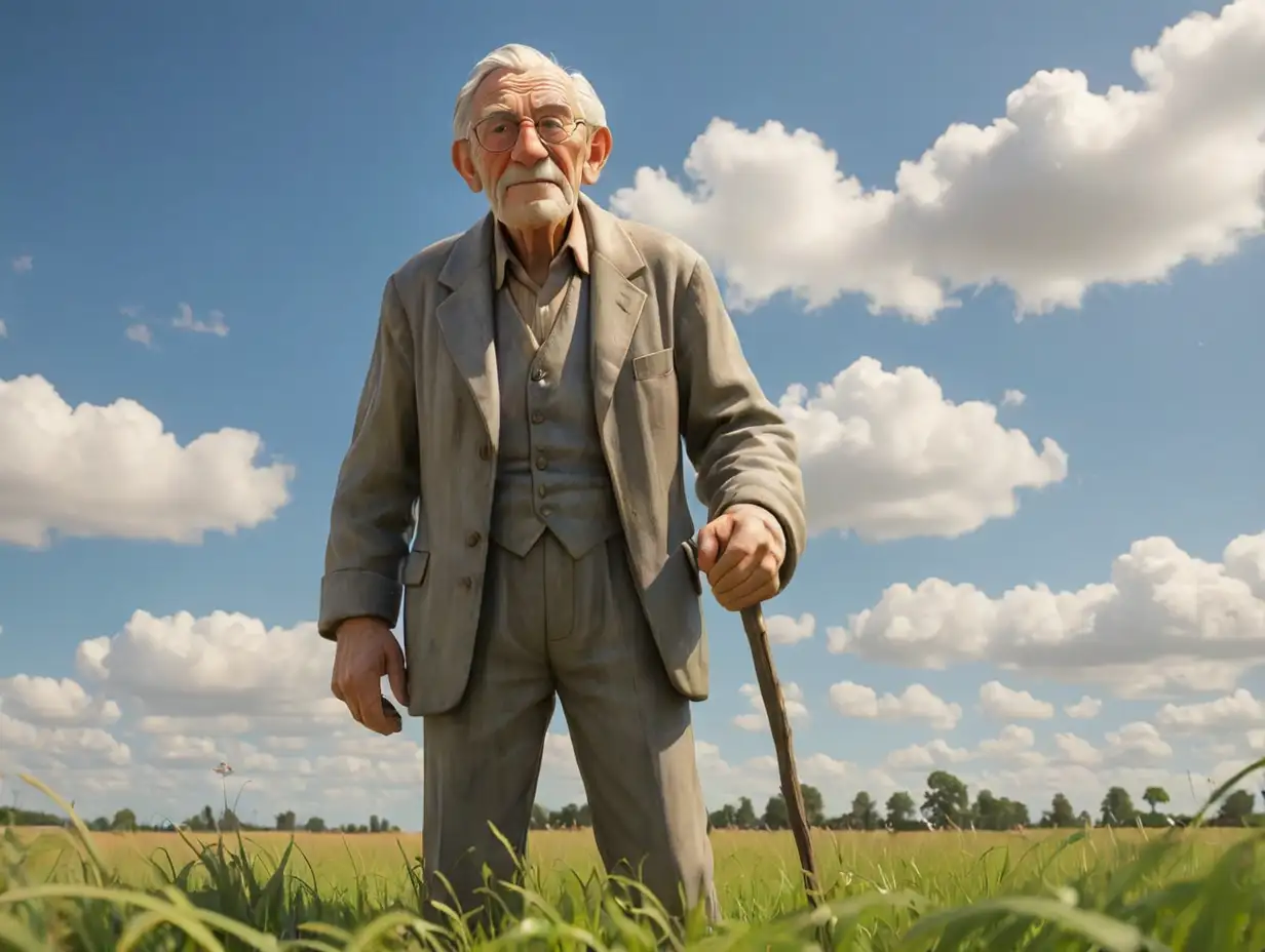 Elderly-Man-Statue-in-Grassy-Field-Inspired-by-Disney-3D-Art