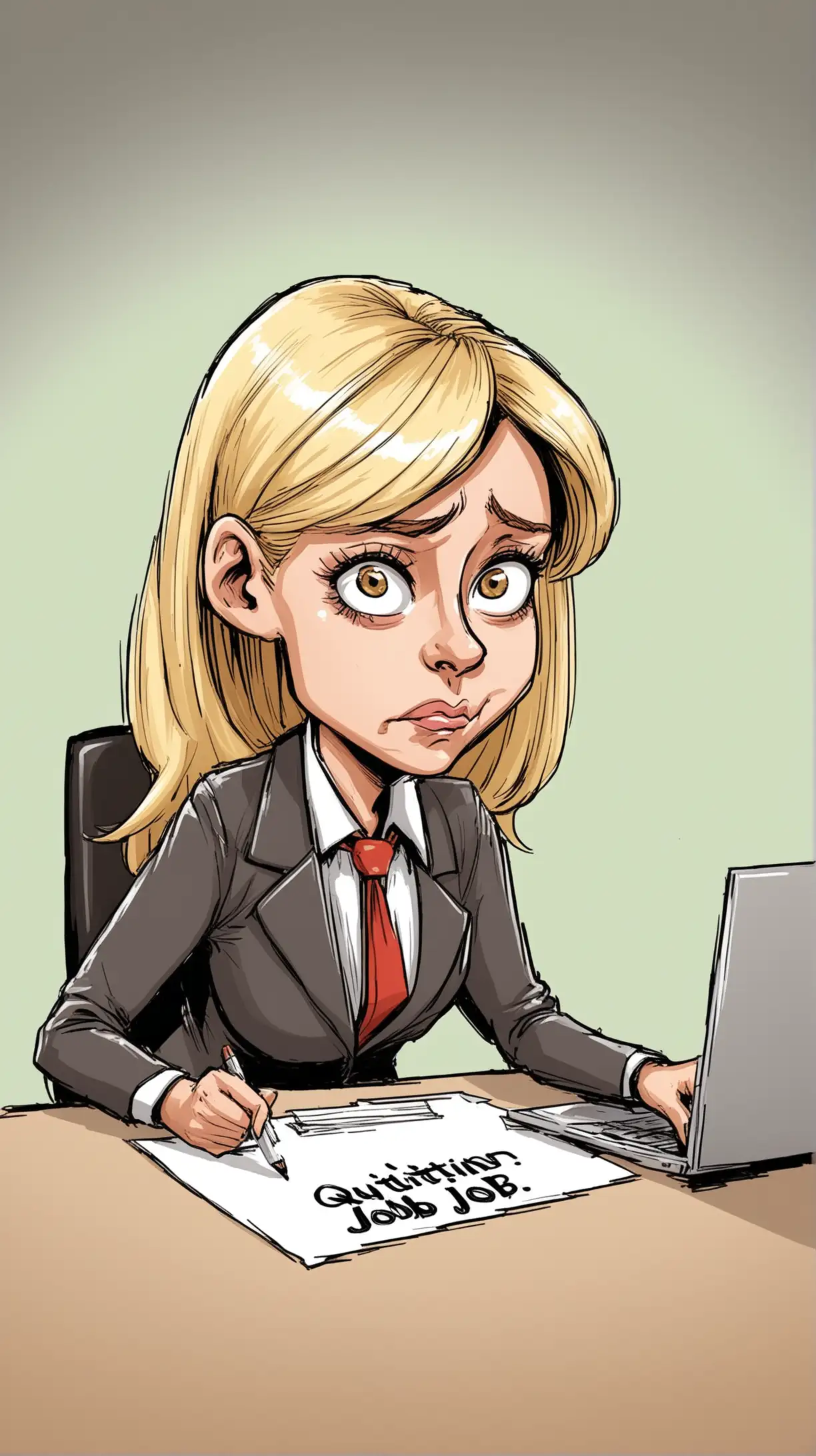 Blonde woman quitting her job, caricature