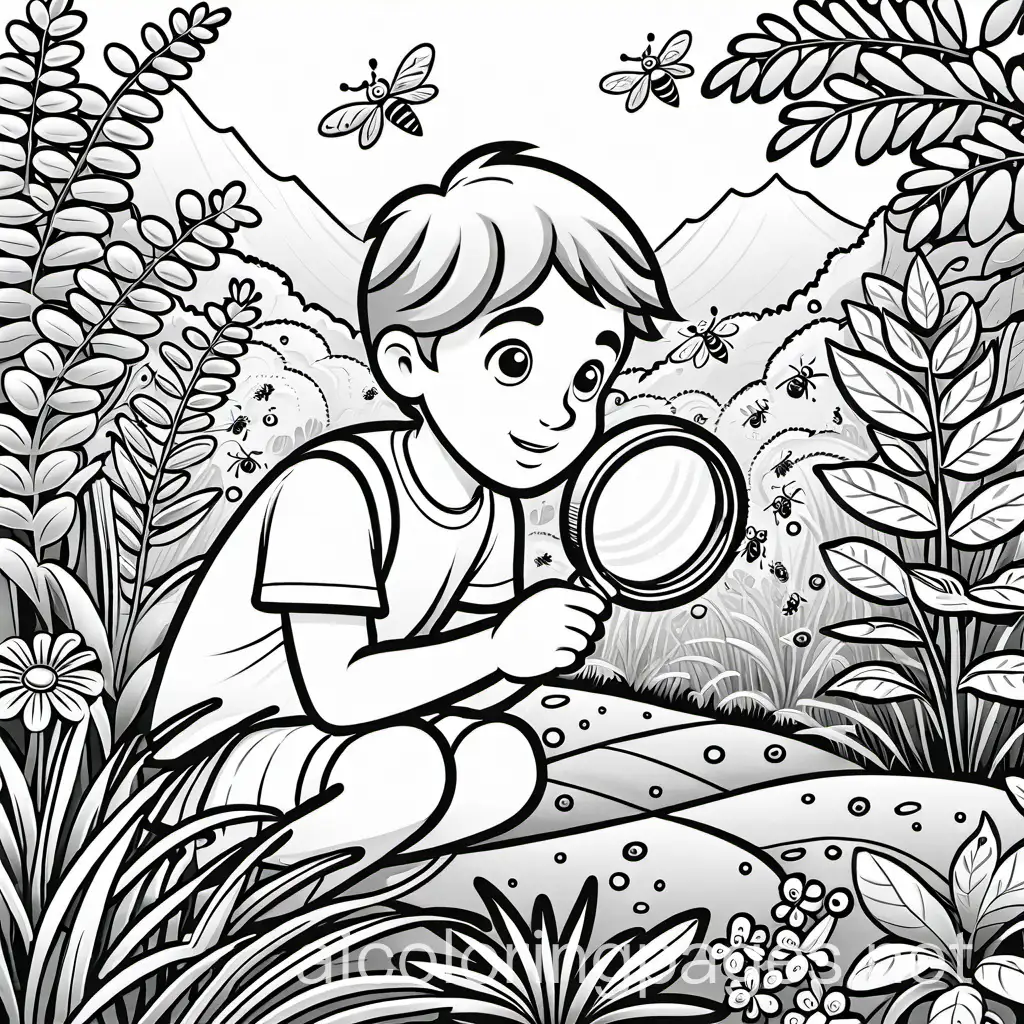 Young-Explorer-Observing-Insects-with-a-Magnifying-Glass-in-a-Garden