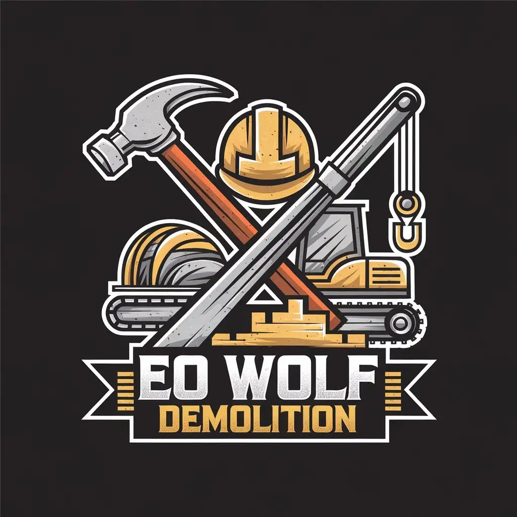 LOGO Design for EO WOLF Demolition Builder Hammer Helm Excavator and Crane Theme