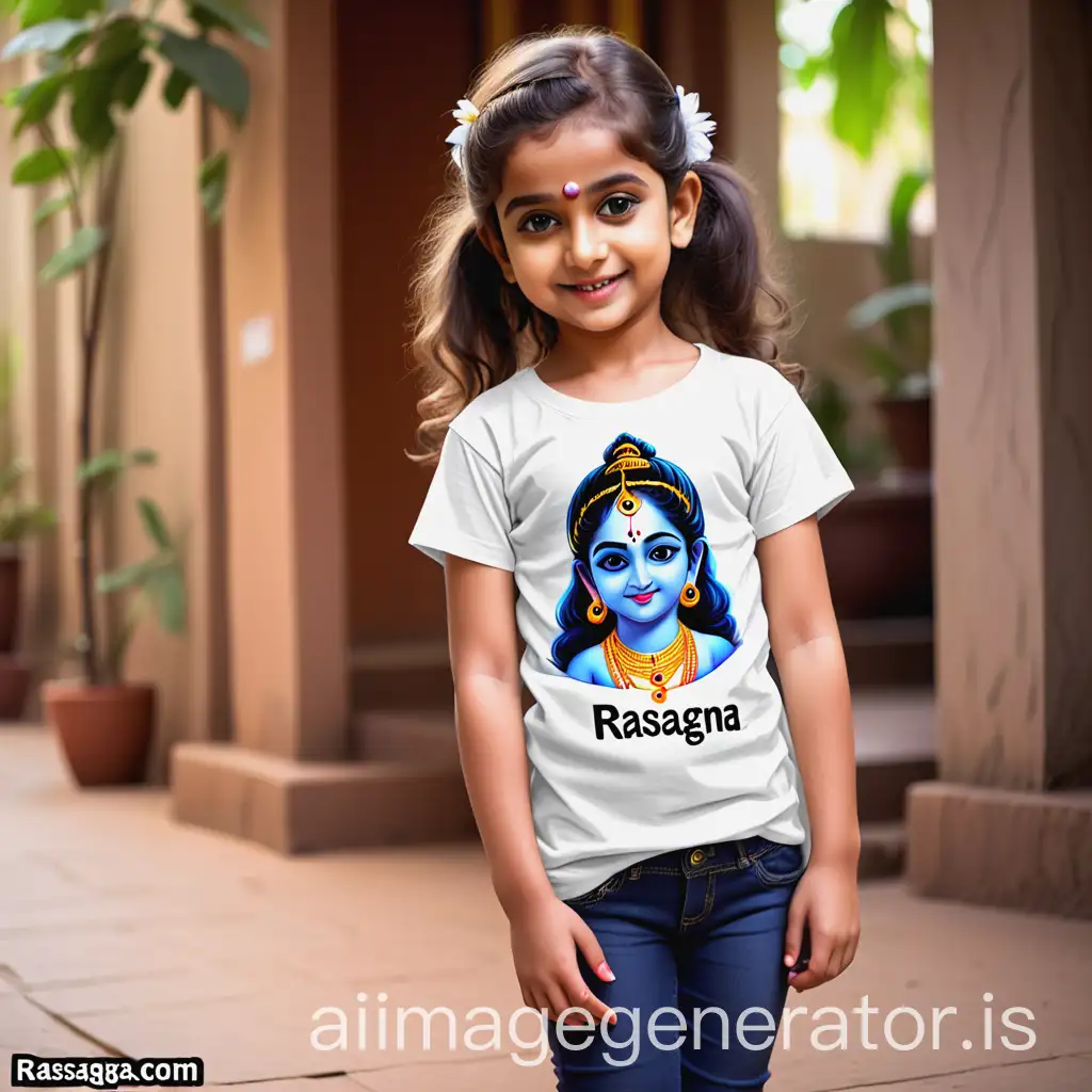 Cute-Girl-Wearing-Krishna-Image-Tshirt-with-Rasagna-Name