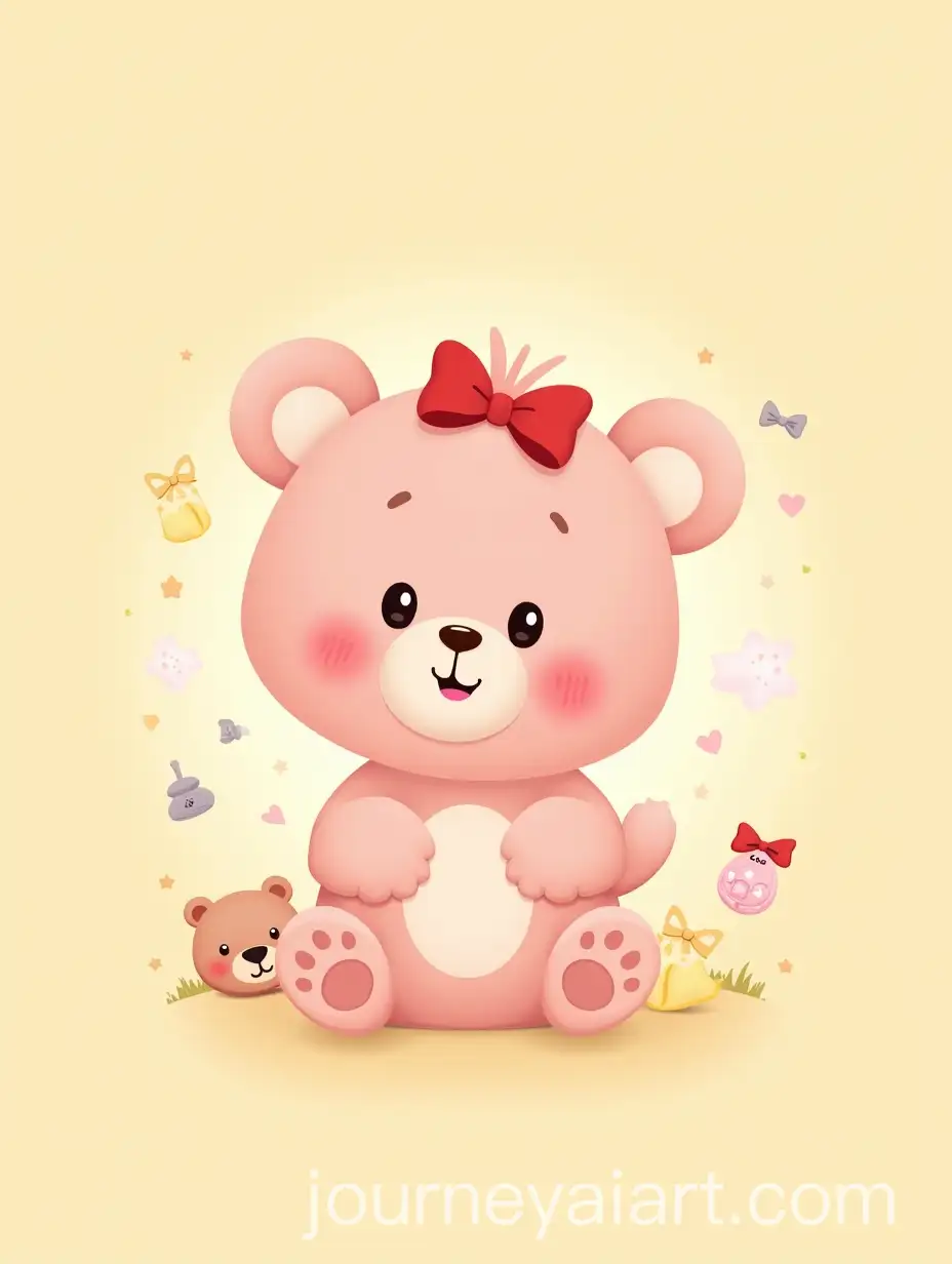 Adorable-Baby-Shower-Greeting-Card-with-Pink-Baby-Bear-and-Baby-Items
