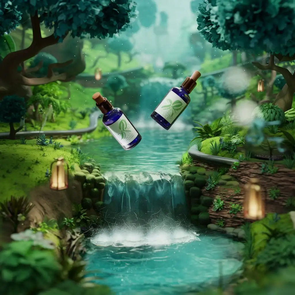 Stylish-Bottles-with-3D-Effects-in-a-Natural-Setting