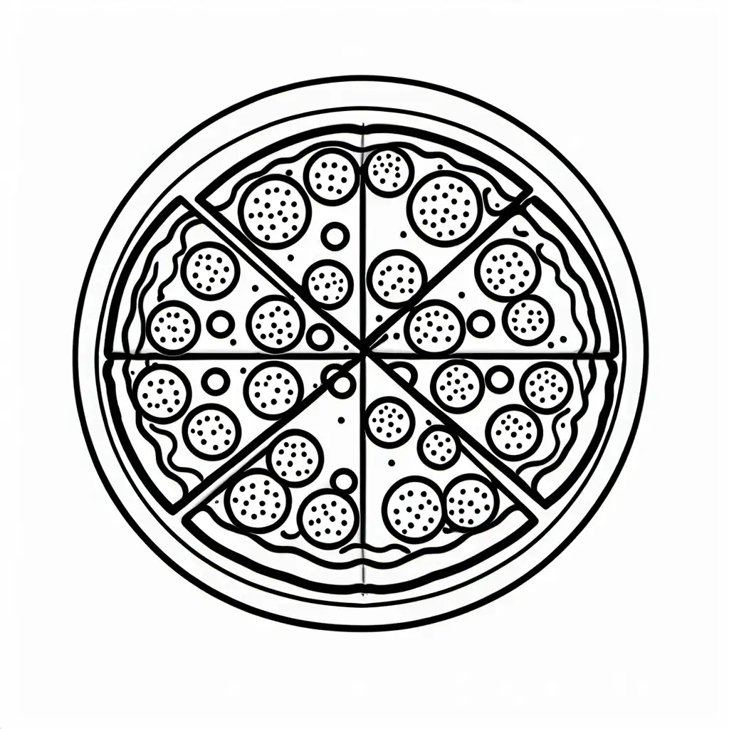 pizza for preschoolers., Coloring Page, black and white, line art, white background, Simplicity, Ample White Space. The background of the coloring page is plain white to make it easy for young children to color within the lines. The outlines of all the subjects are easy to distinguish, making it simple for kids to color without too much difficulty, Coloring Page, black and white, line art, white background, Simplicity, Ample White Space. The background of the coloring page is plain white to make it easy for young children to color within the lines. The outlines of all the subjects are easy to distinguish, making it simple for kids to color without too much difficulty