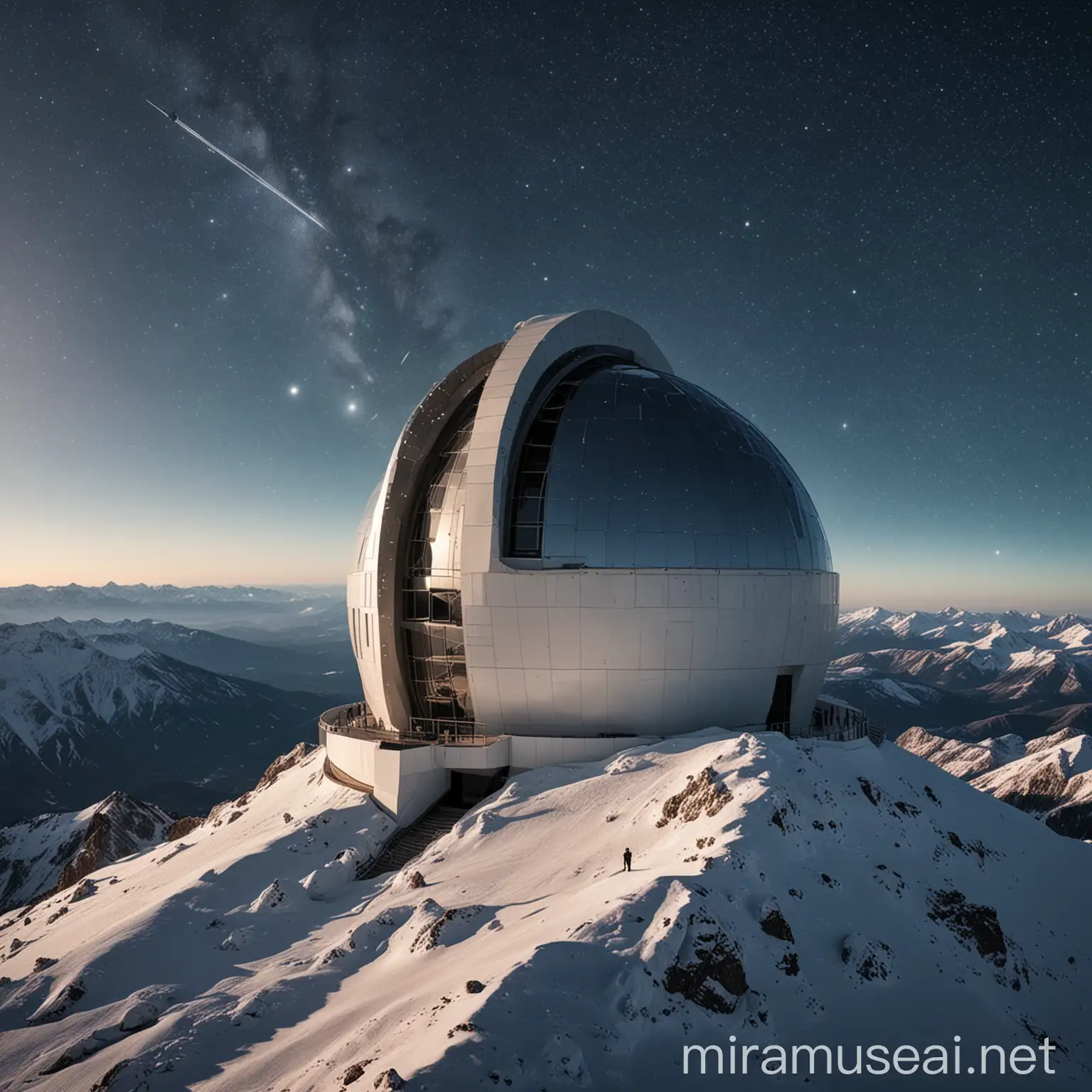 Futuristic Mountain Peak Observatory with Advanced Telescopes