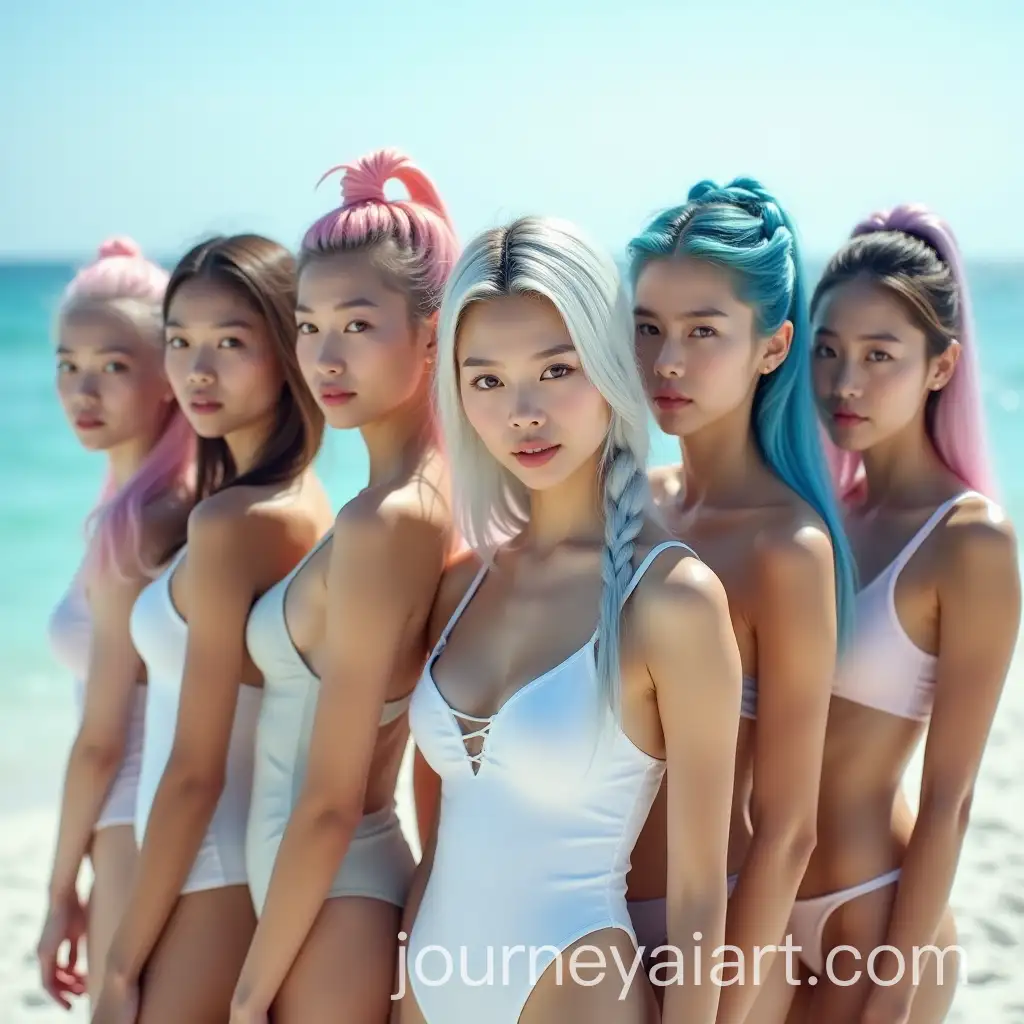 Six-18YearOld-Asian-Girls-in-Futuristic-Monochrome-Swimsuits-on-a-Deserted-Beach