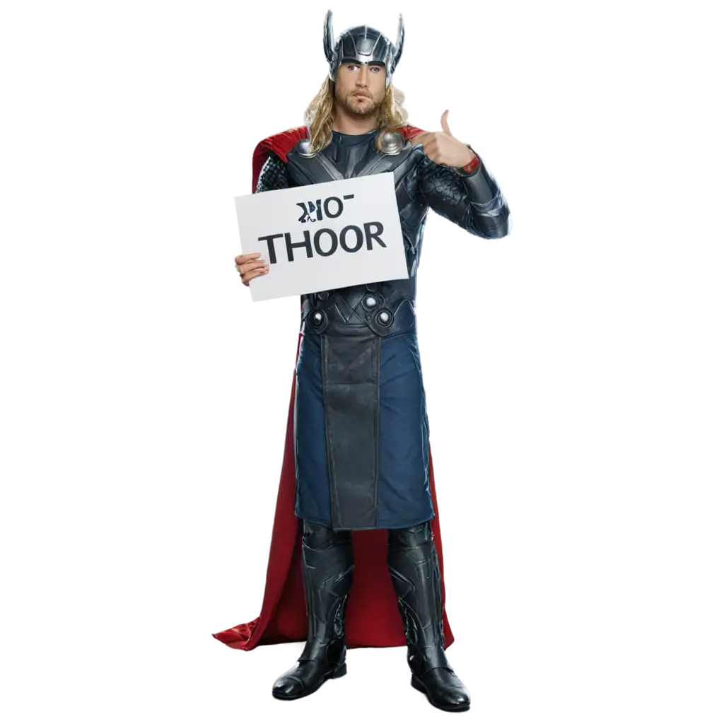 THOR HOLDING A SIGN