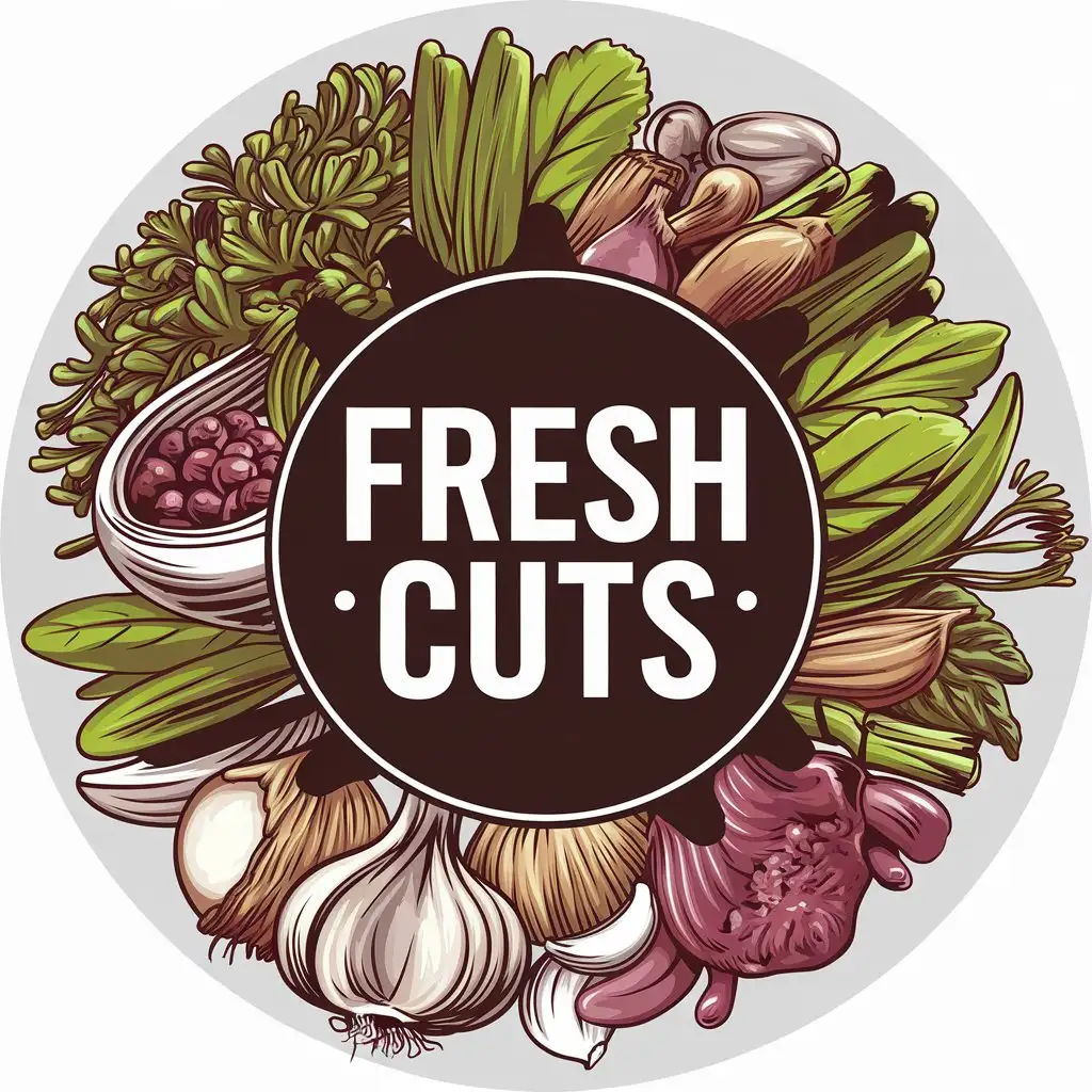 LOGO Design for Fresh Cuts Vector Logo Featuring Cooking Ingredients on Clear Background