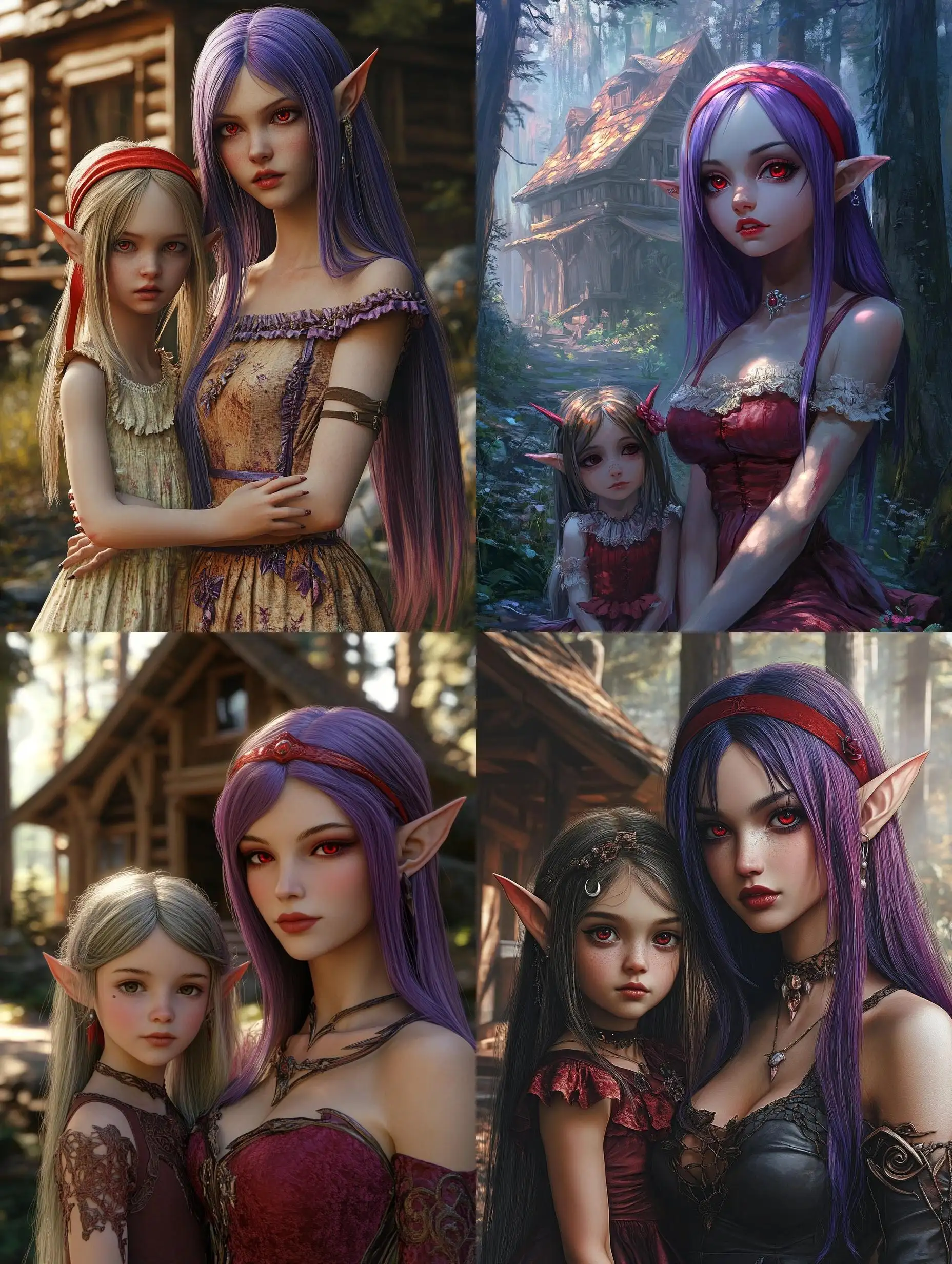 Elf-Mother-and-Daughter-by-Cabin-in-the-Woods