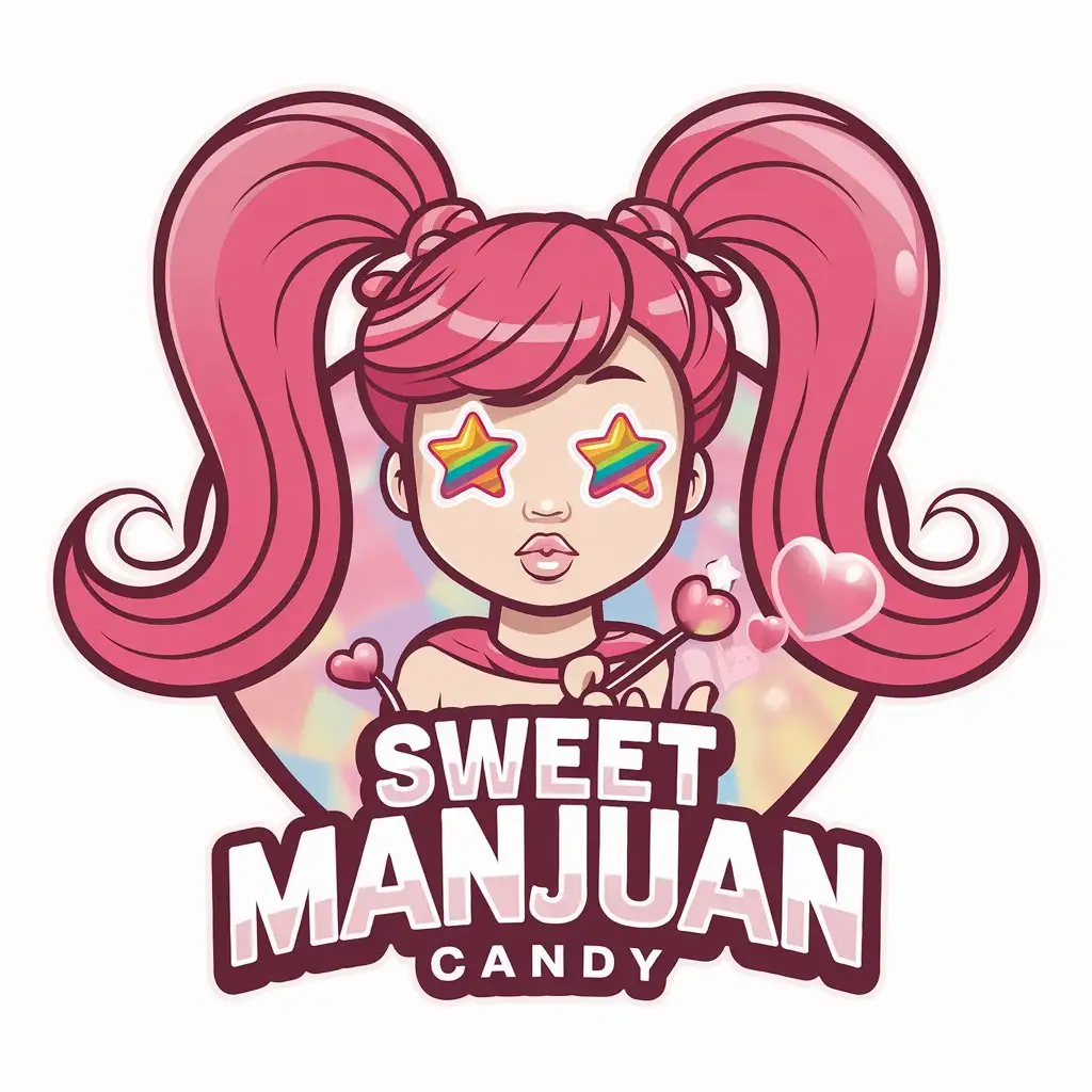 LOGO Design for Sweet Manjuan Candy Double Ponytail Girl with Strawberry Hairpin HeartShaped Bubble Theme