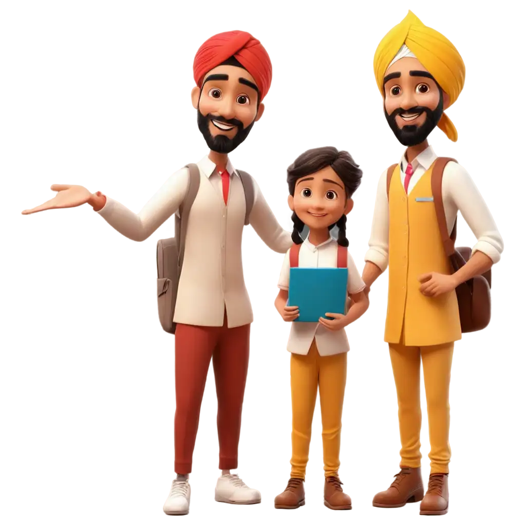 3D-Indian-Teacher-in-Punjabi-Suit-with-Children-HighQuality-PNG-Image-for-Educational-Use