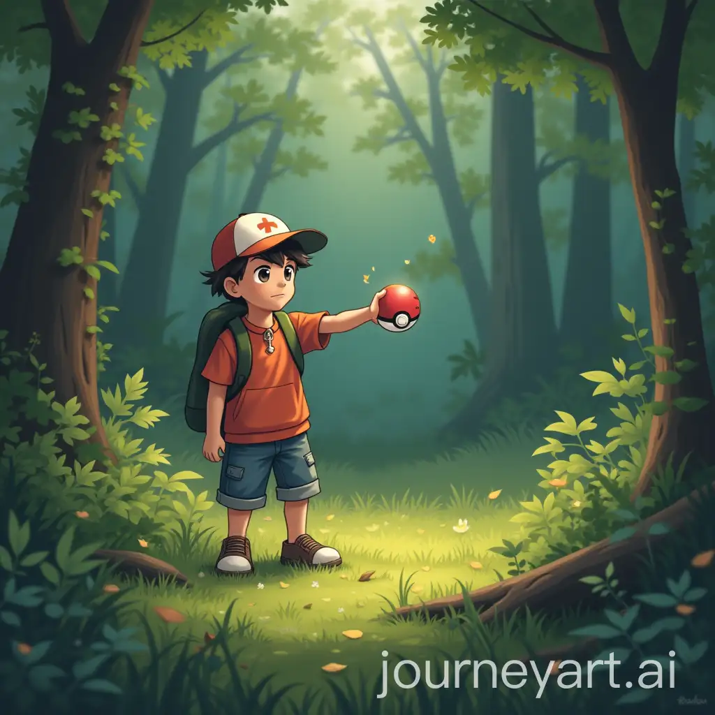 Young-Gay-Discovering-a-Pokmon-Ball-in-a-Lush-Forest