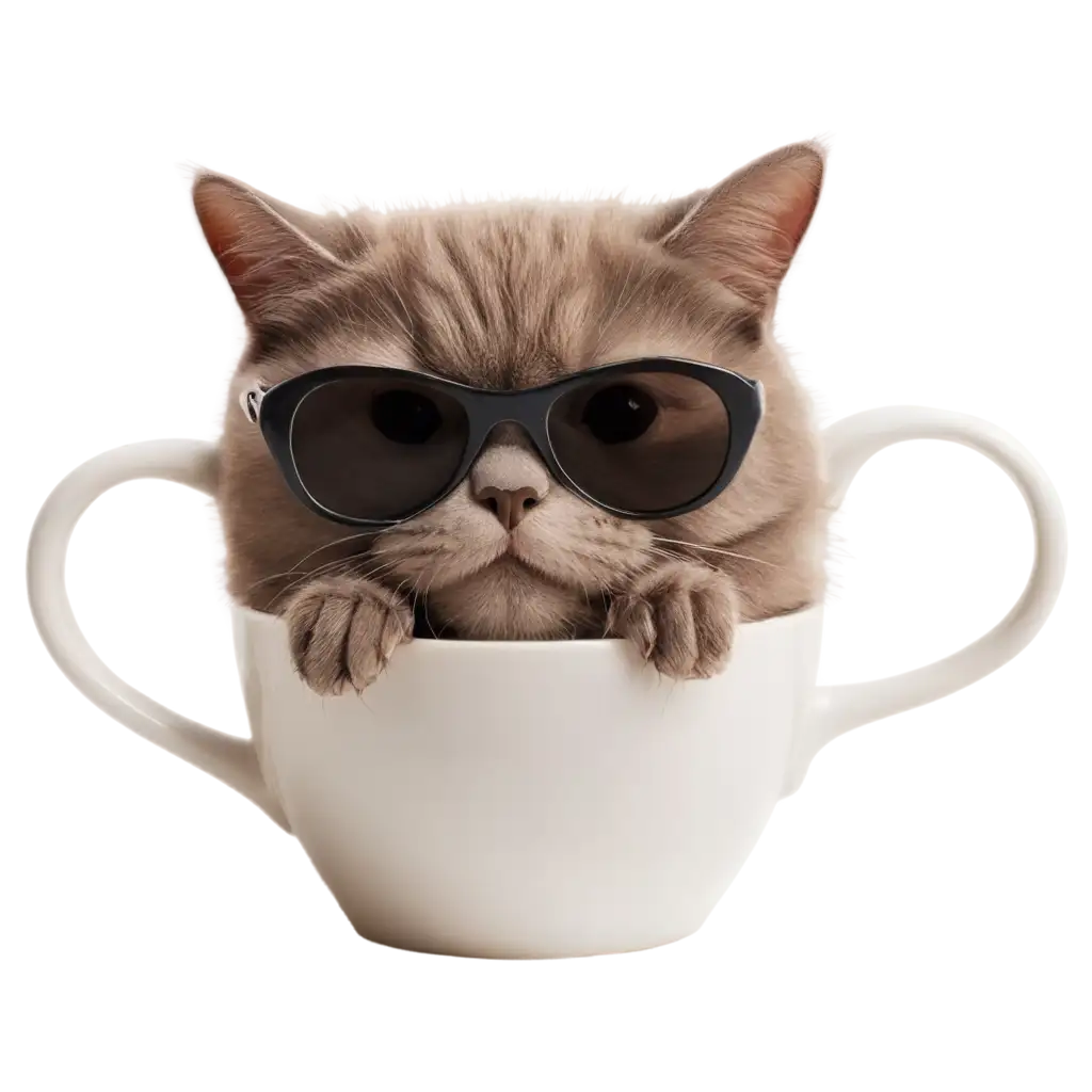 Stylish-Feline-Fun-A-Cat-in-Sunglasses-Enjoying-Coffee-HighQuality-PNG-Image