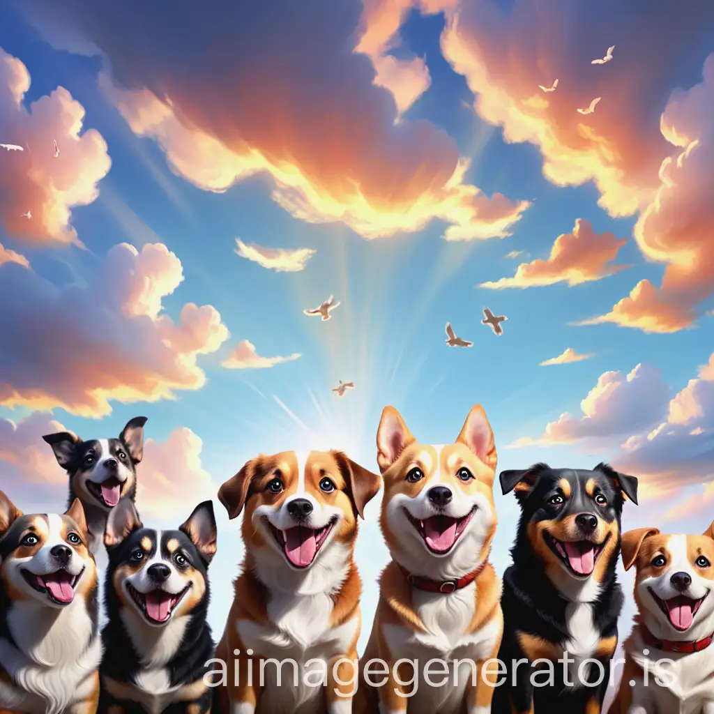 sky full of happy dogs
