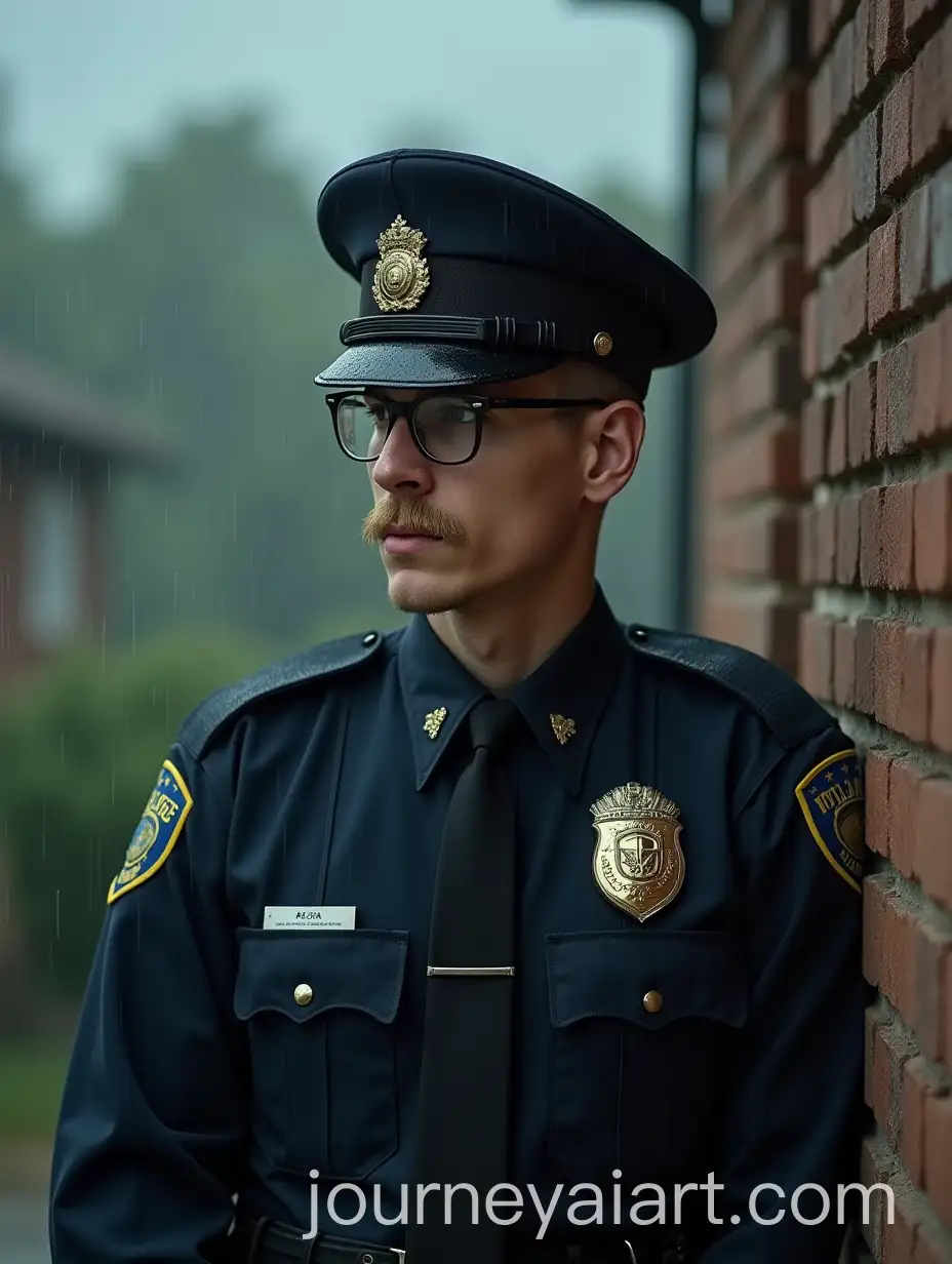 Young-Male-Policeman-StandingAI-Art-Prompt-Expansion-by-House-Wall-in-the-Rain-with-Glasses-and-Mustache