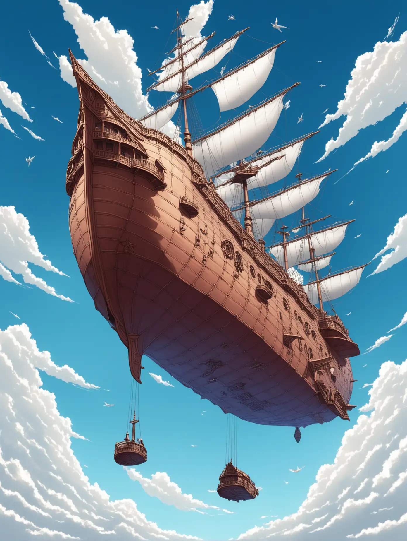 a flying ship in the sky. View from below