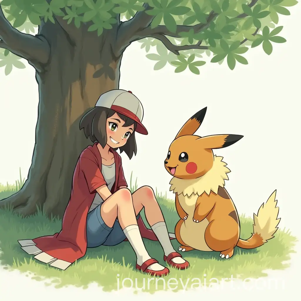 Feurisson-and-Female-Pokmon-Character-Relaxing-by-Tree