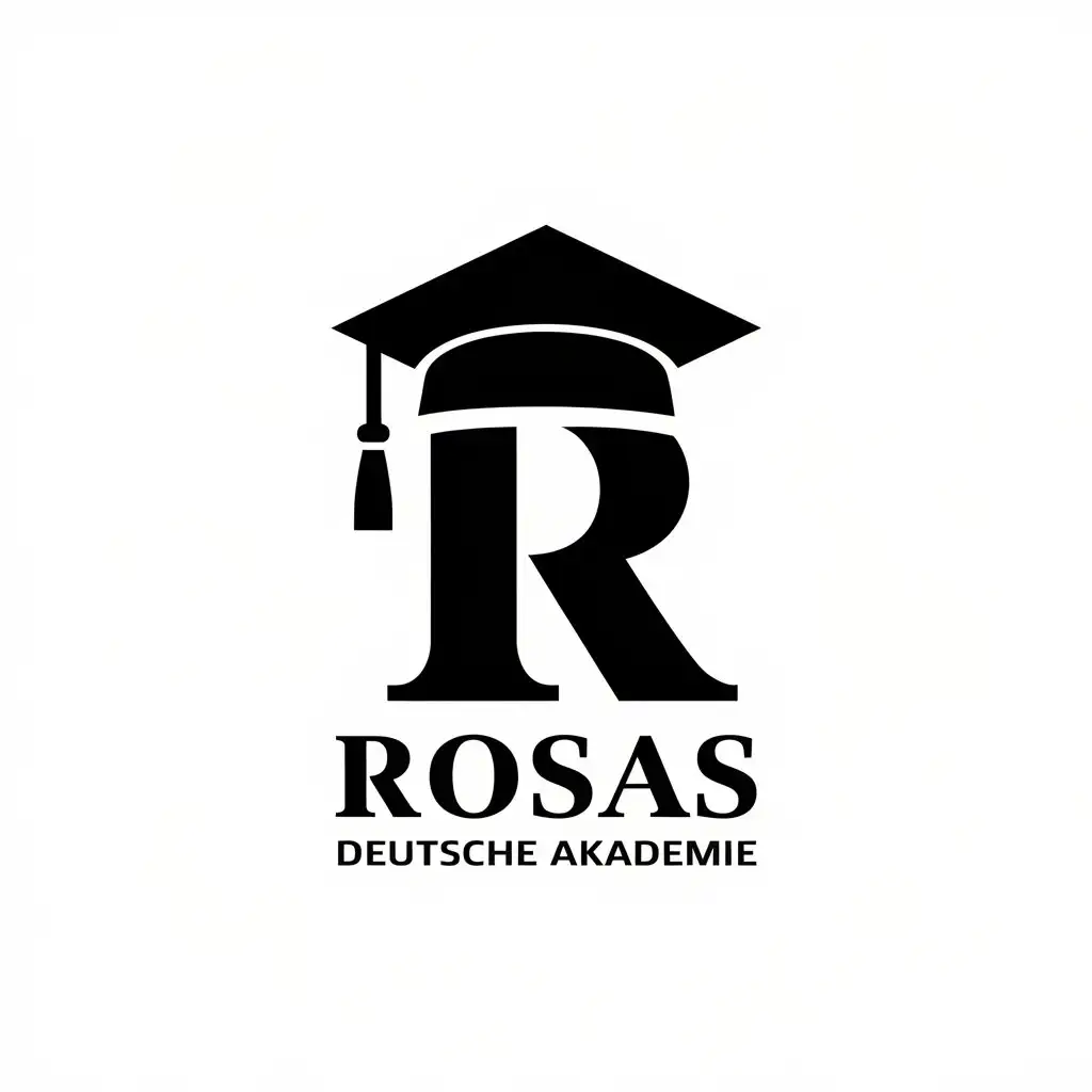 a vector logo design,with the text "Rosas Deutsche Akademie", main symbol:Mortarboard over Rosas,Moderate,be used in Education industry,clear background