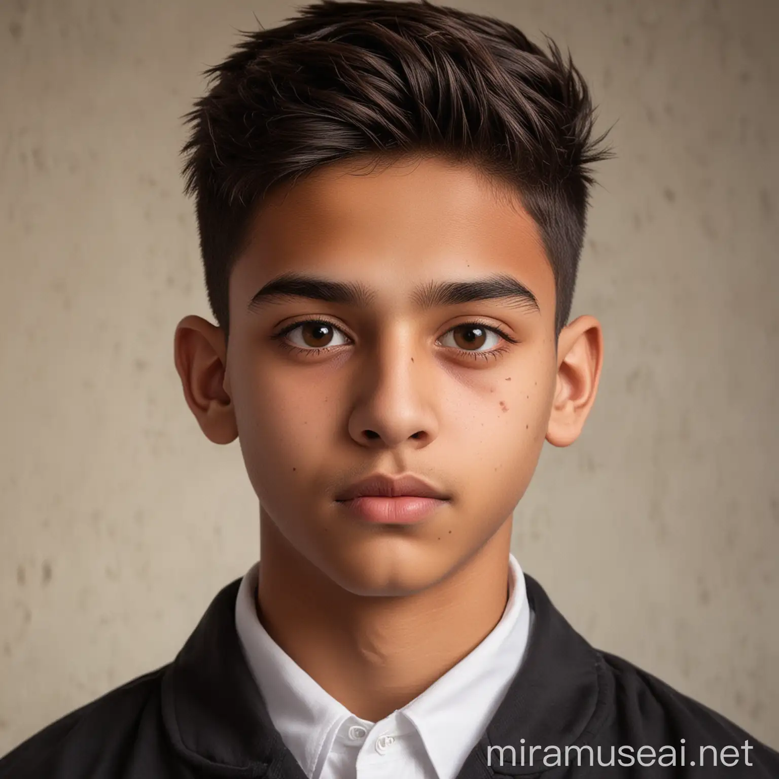 Portrait of a 15YearOld Indian Boy in White Shirt and Black Jacket