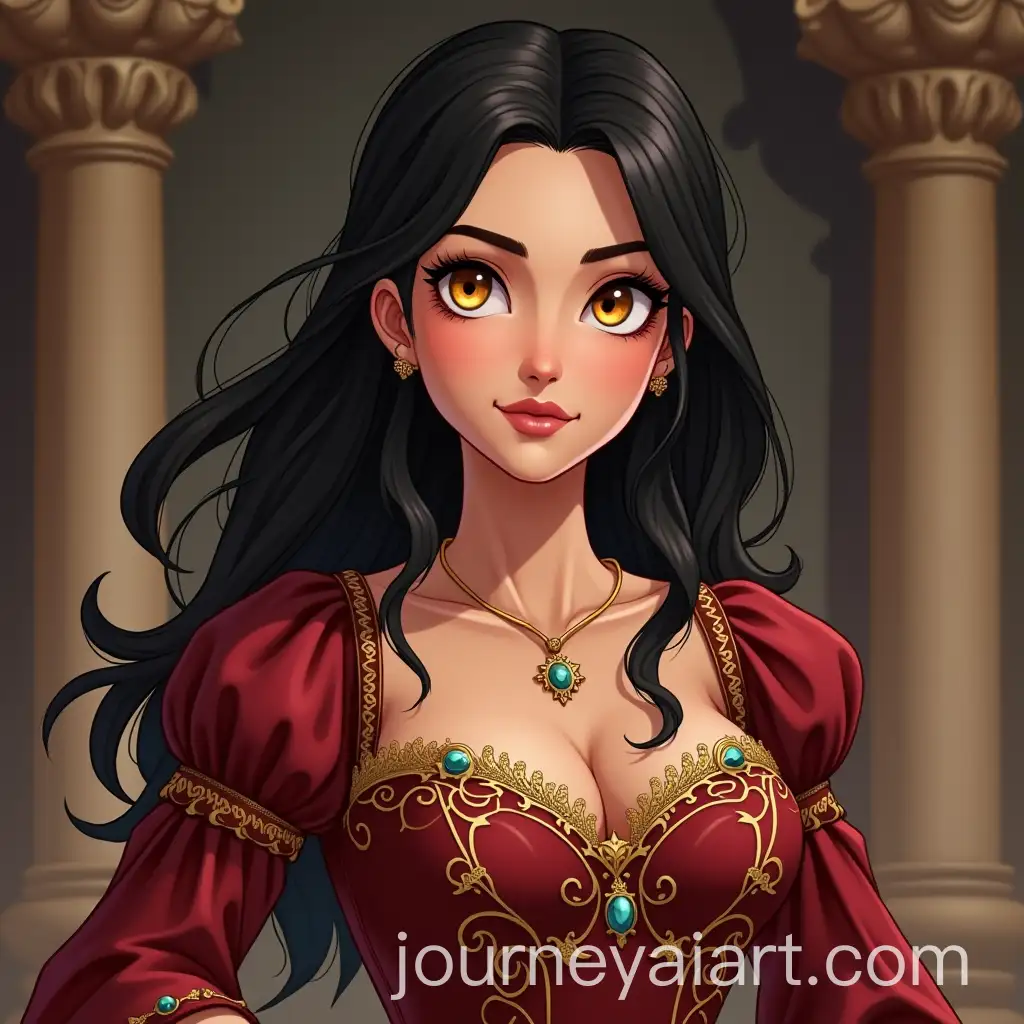 Elegant-Noblewoman-in-Medieval-ExtrAI-Image-Prompt-Expansionavagant-Dress-with-Black-Hair-and-Golden-Eyes