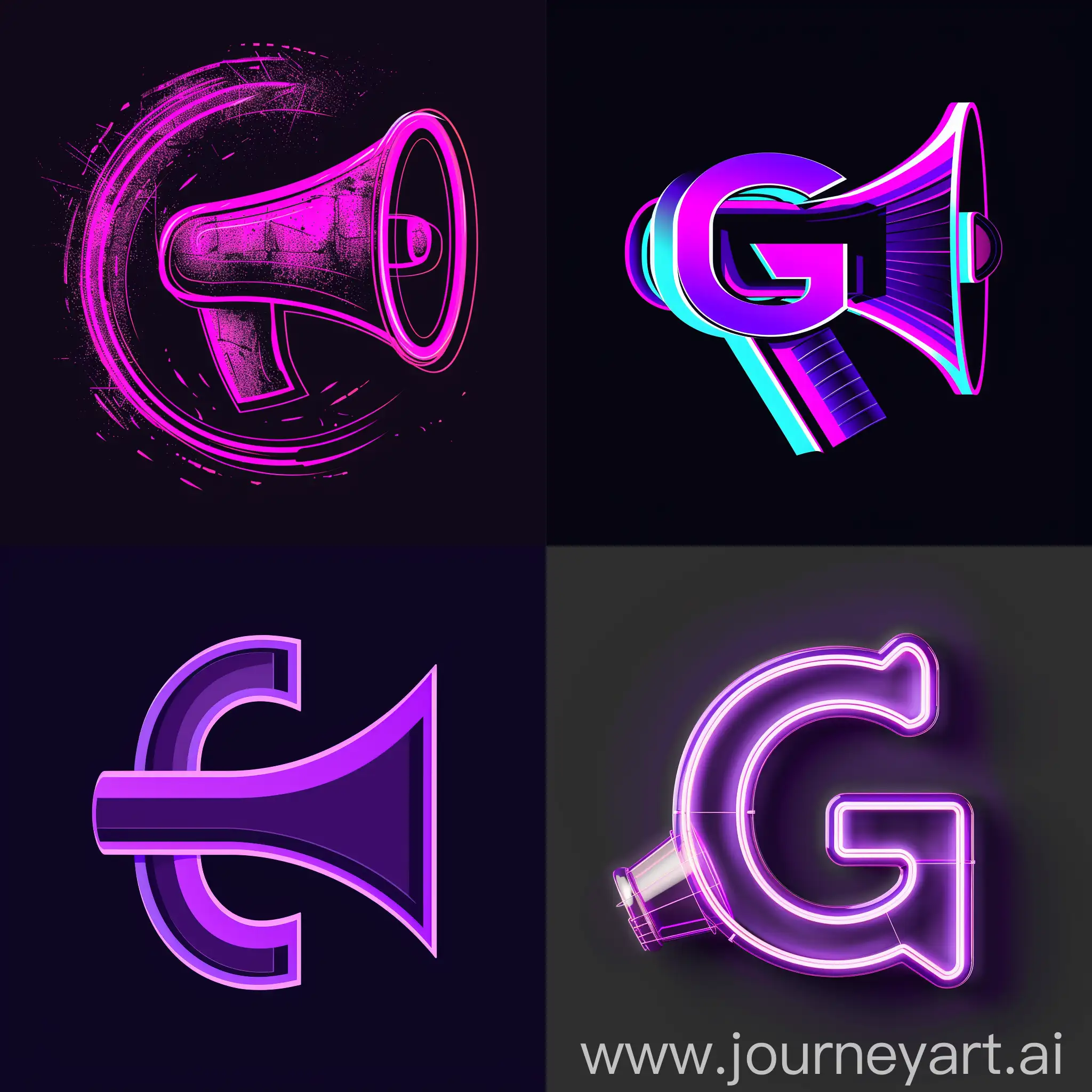 Stylized-Megaphone-Logo-in-Neon-Purple-on-Black-Background