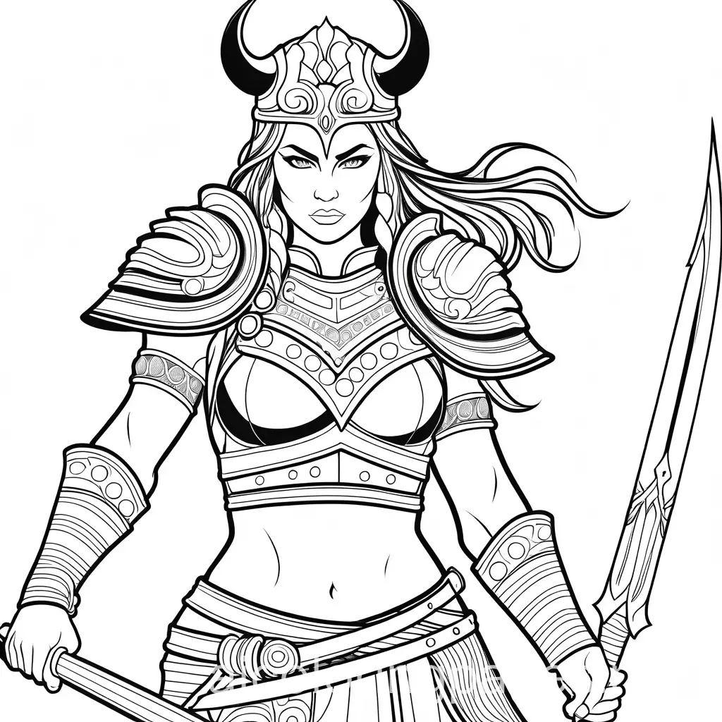 Fantasy-Female-Warrior-Coloring-Page-with-Simplicity-and-Ample-White-Space