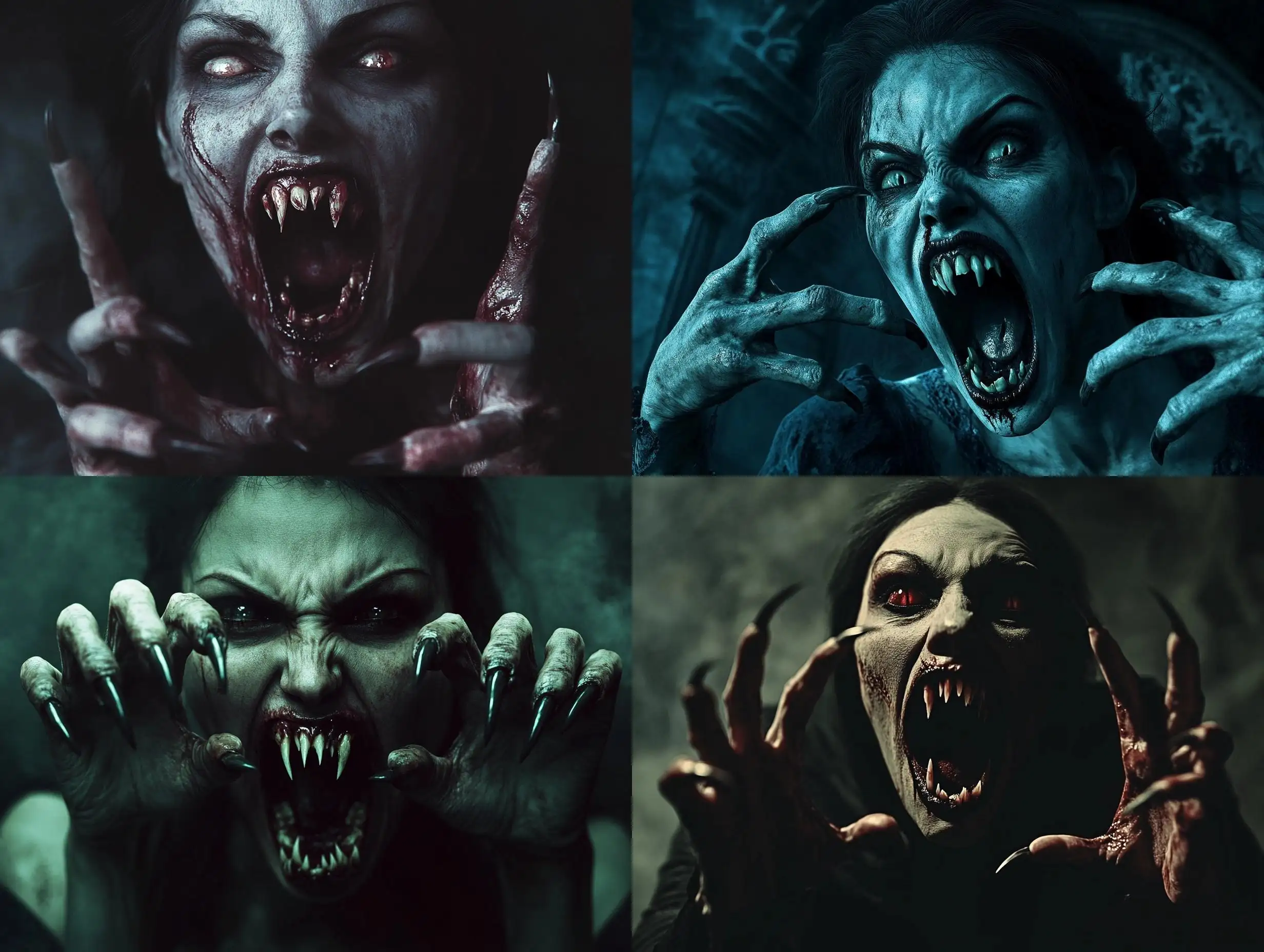 Horrifying-Female-Vampire-with-Menacing-Open-Mouth-and-Pointed-Teeth-in-Atmospheric-Nighttime-Setting