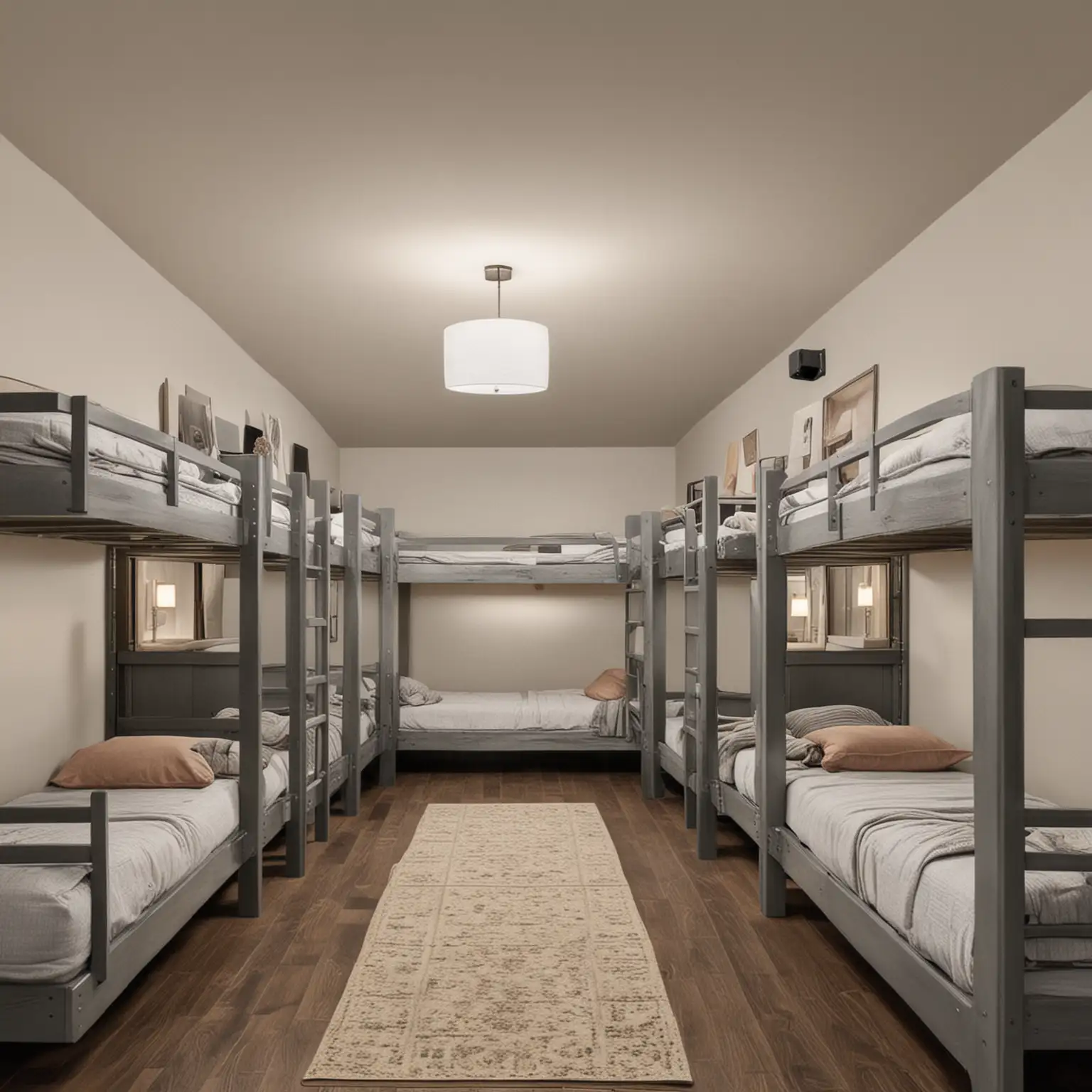 Modern-Dormitory-Room-with-10-Light-Gray-Bunk-Beds