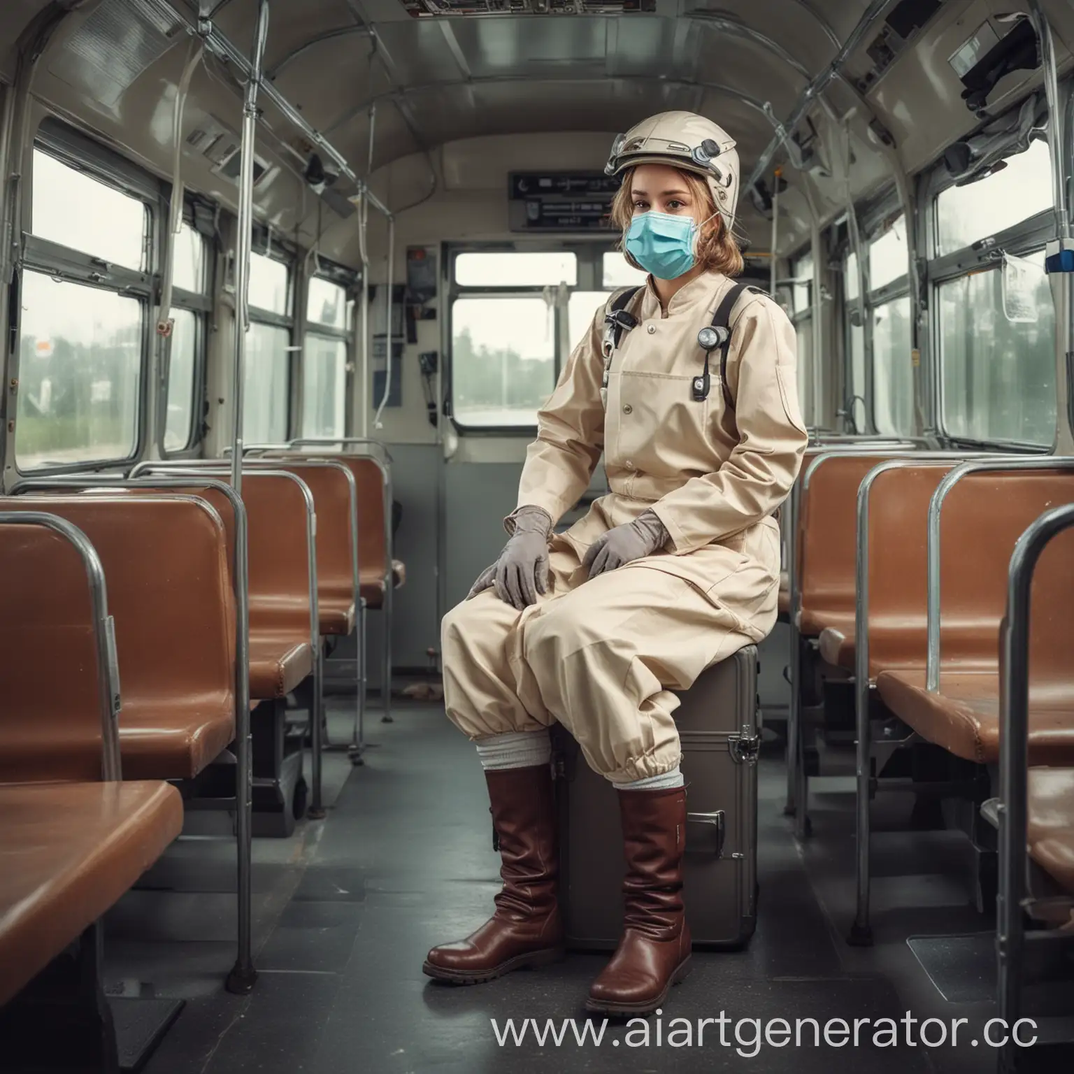 Girl-in-Laboratory-Suit-with-Suitcase-on-Bus