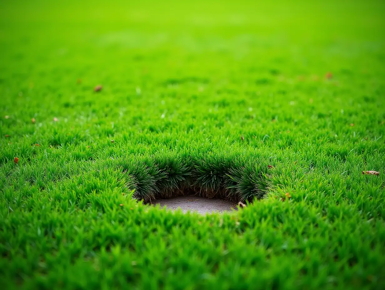 image of a grass field, lawn with a round hatch of 1.5 meters, even with the ground