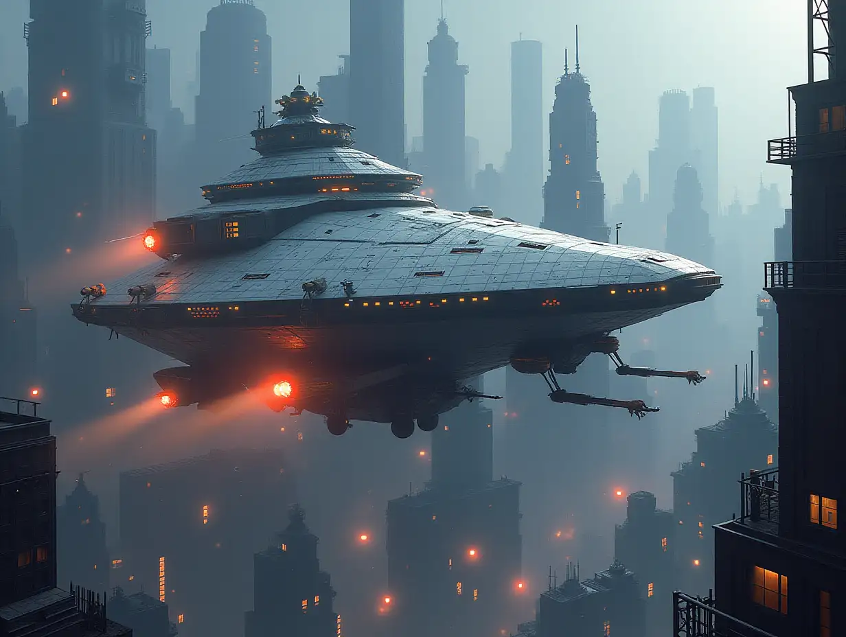Create a beautiful spaceship in the city