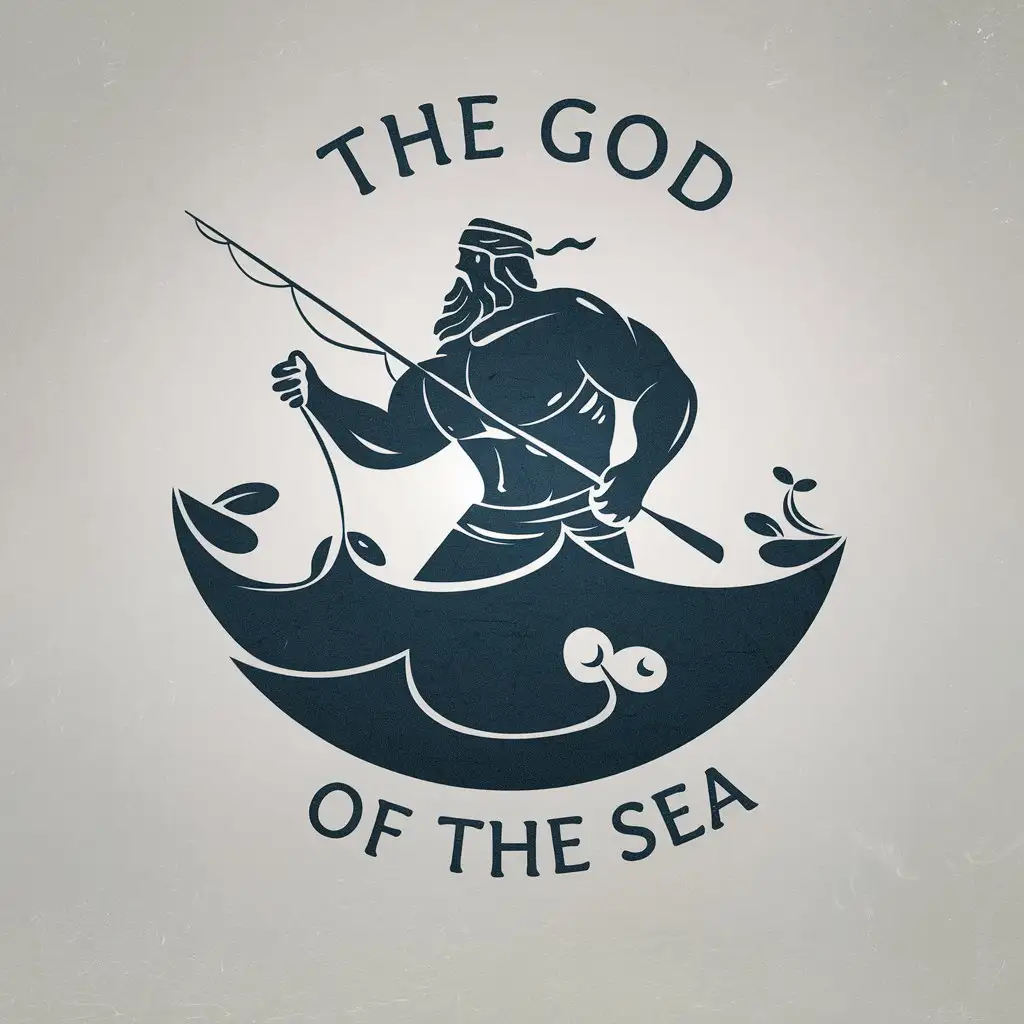 LOGO Design for The God of the Sea Strong Man Fishing with Minimalistic Style