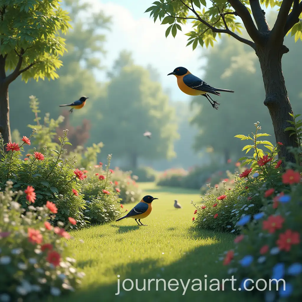 ModernAI-Image-Prompt-Expansion-Garden-with-Traditional-and-Digital-Birds-Coexisting