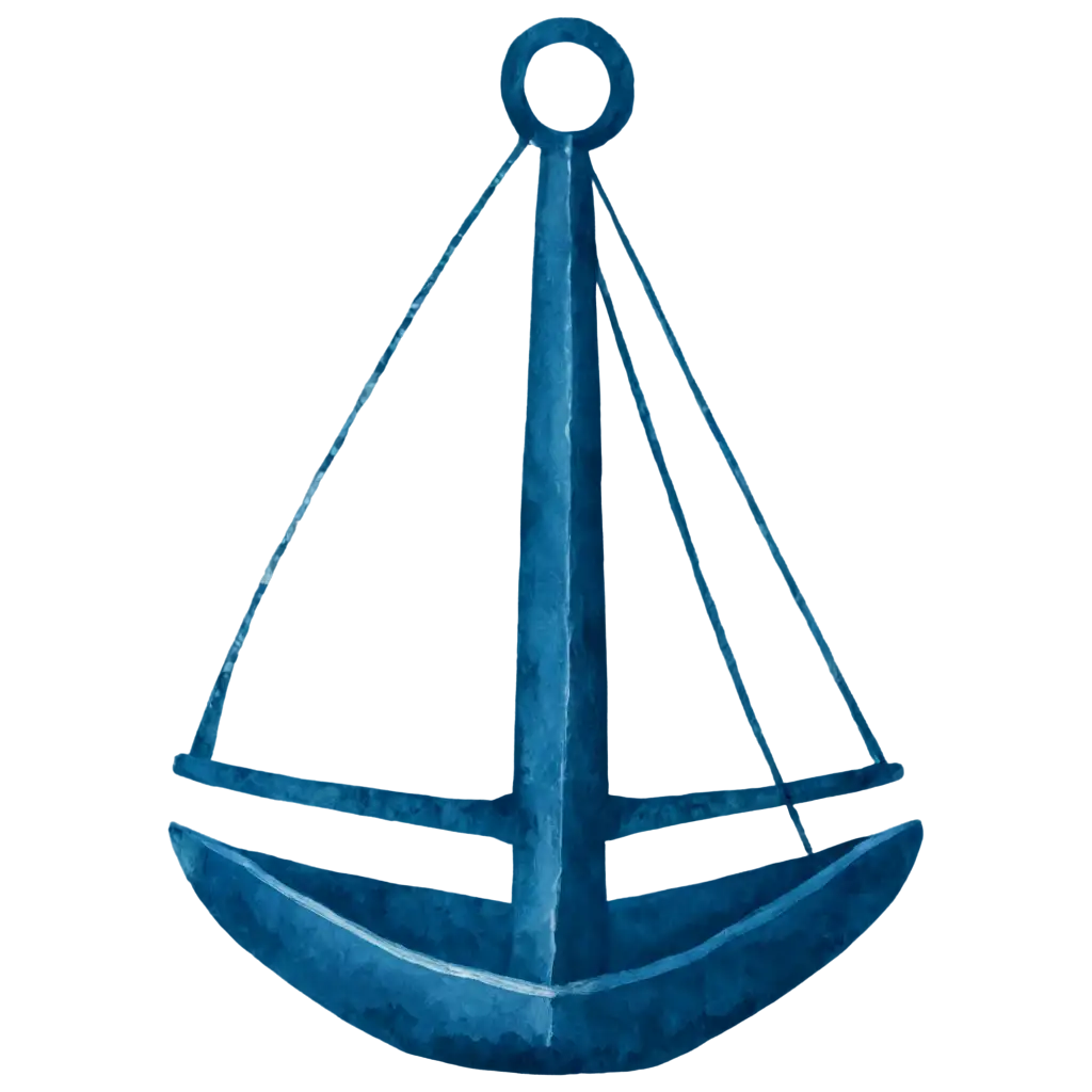 Sailboat with anchor, painted in three shades of blue.