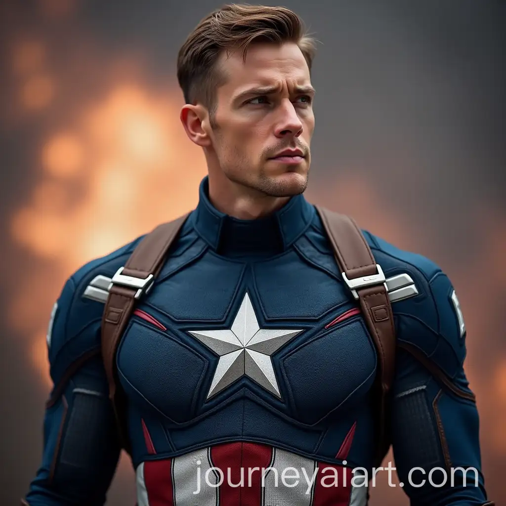 Strong-Hero-in-Captain-AmericaInspired-Outfit-in-War-Zone-with-Explosions