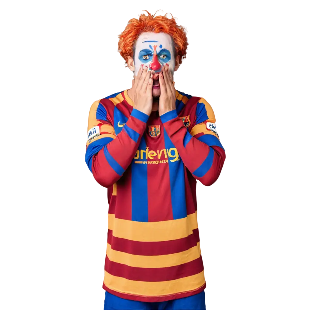 Crying-Clown-in-Barcelona-Football-Shirt-PNG-Image-for-Creative-Use