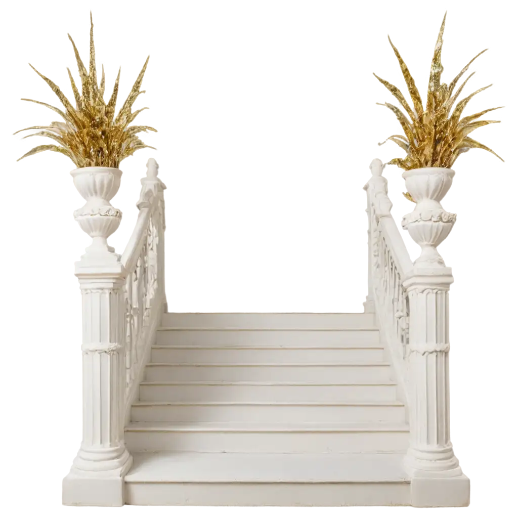 Elegant-White-Staircase-with-Pinnacles-and-Gold-Plants-PNG-Image-for-Stunning-Visuals