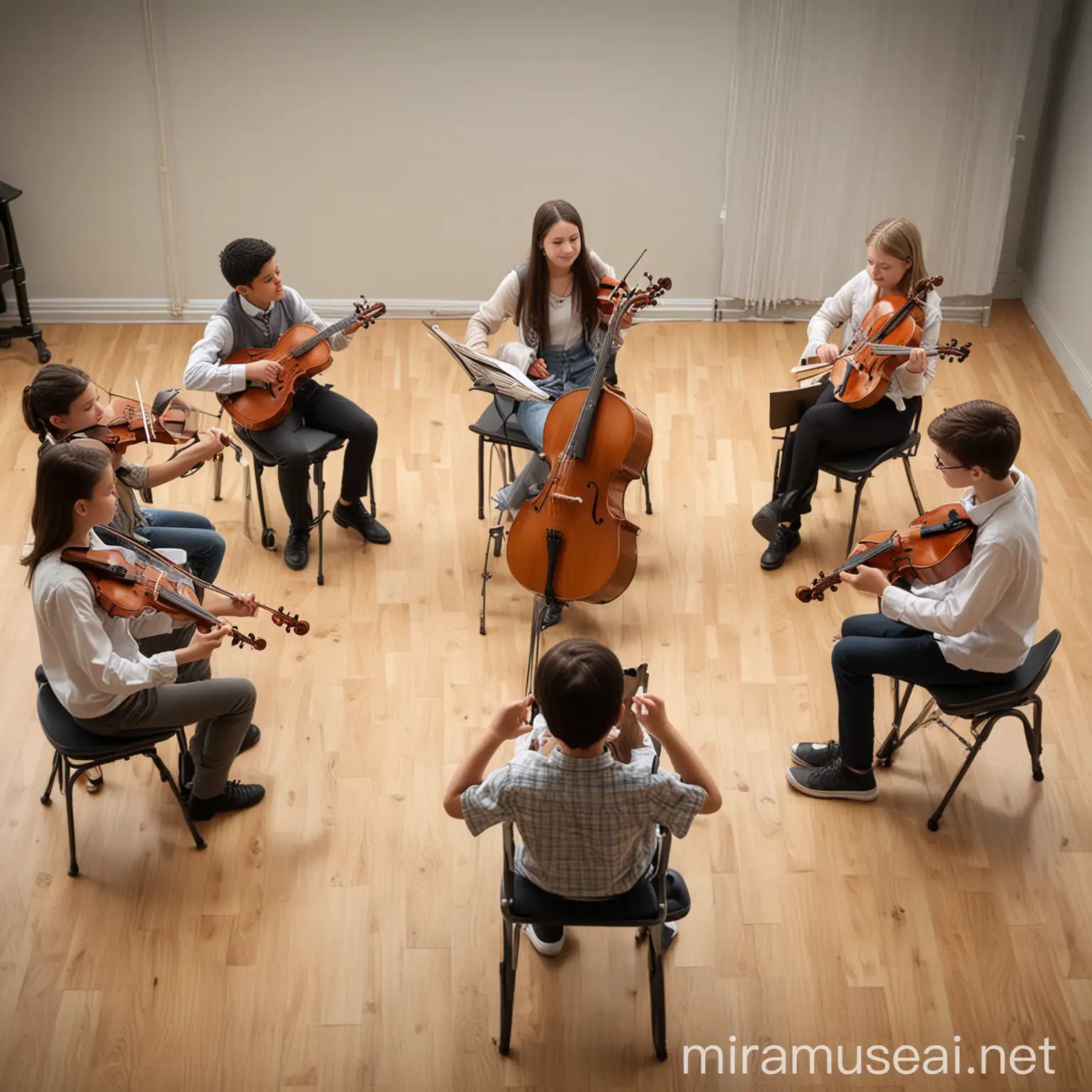 Group Music Lesson with Diverse Students and Teacher