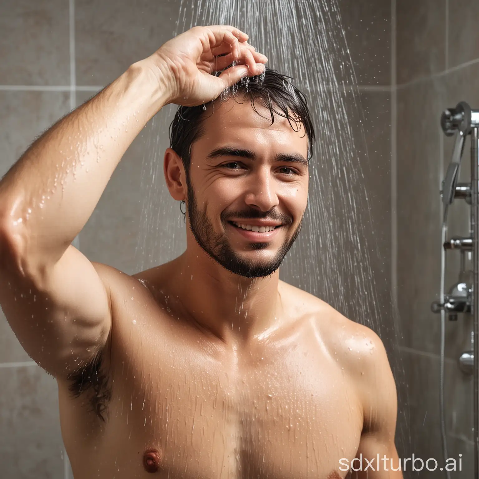 Man-Taking-a-Refreshing-Shower-and-Cleansing-Himself