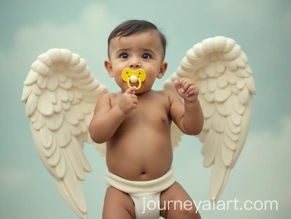 Baby-Boy-Held-by-Gigantic-Angel-with-Yellow-Pacifier