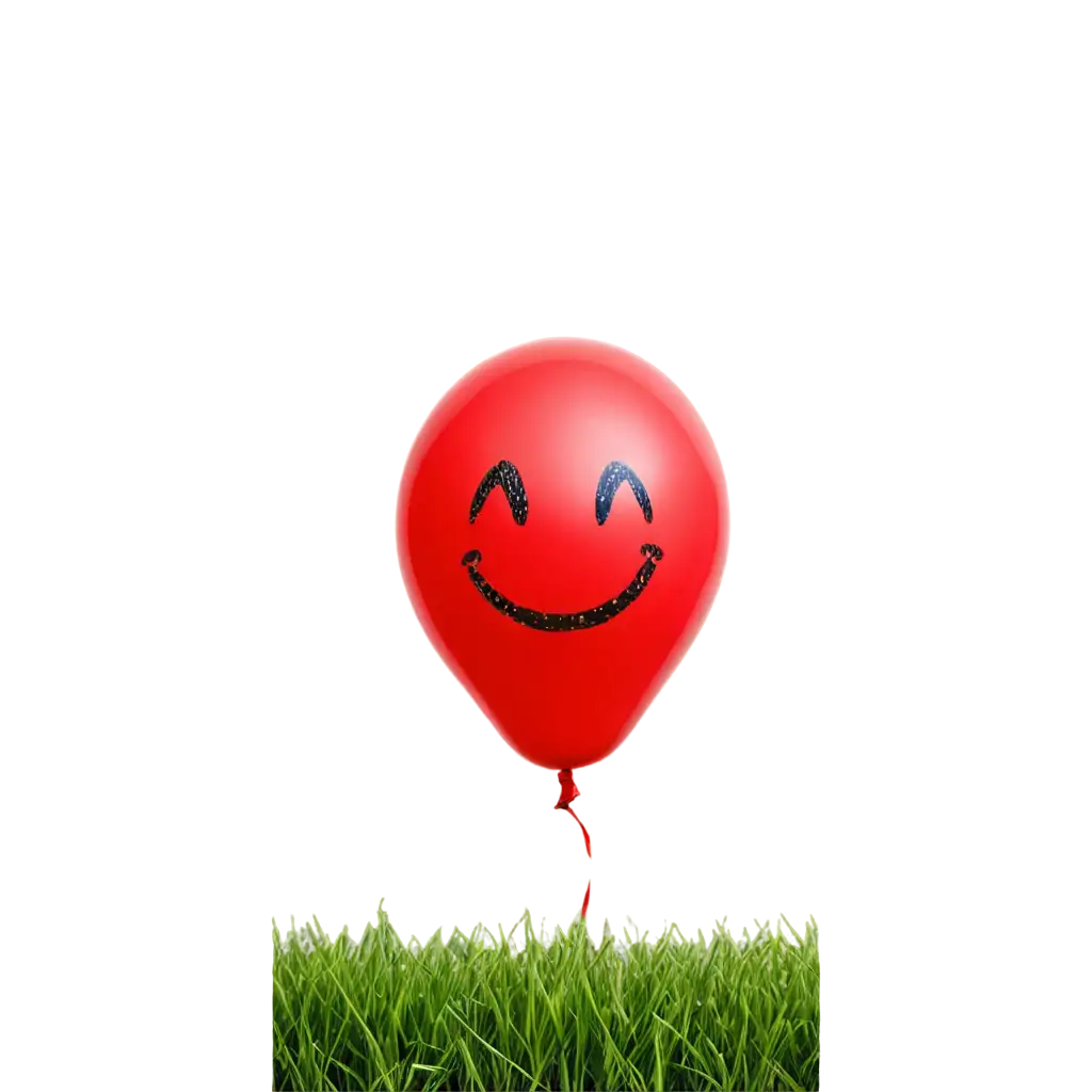 Sunny day red color balloon with smile on green grass