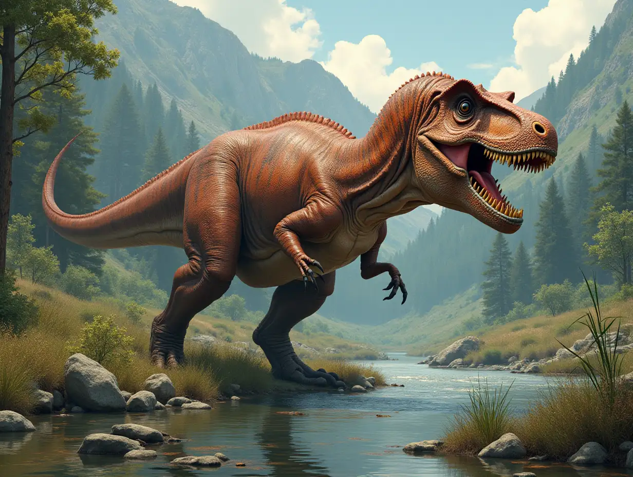 Large Wield-Field with a river, tyrannosaurus rex photo portrait