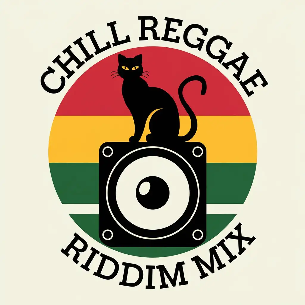 LOGO Design for Chill Reggae Riddim Mix Black Cat Speaker with Rasta Colors and Reggae Style Theme