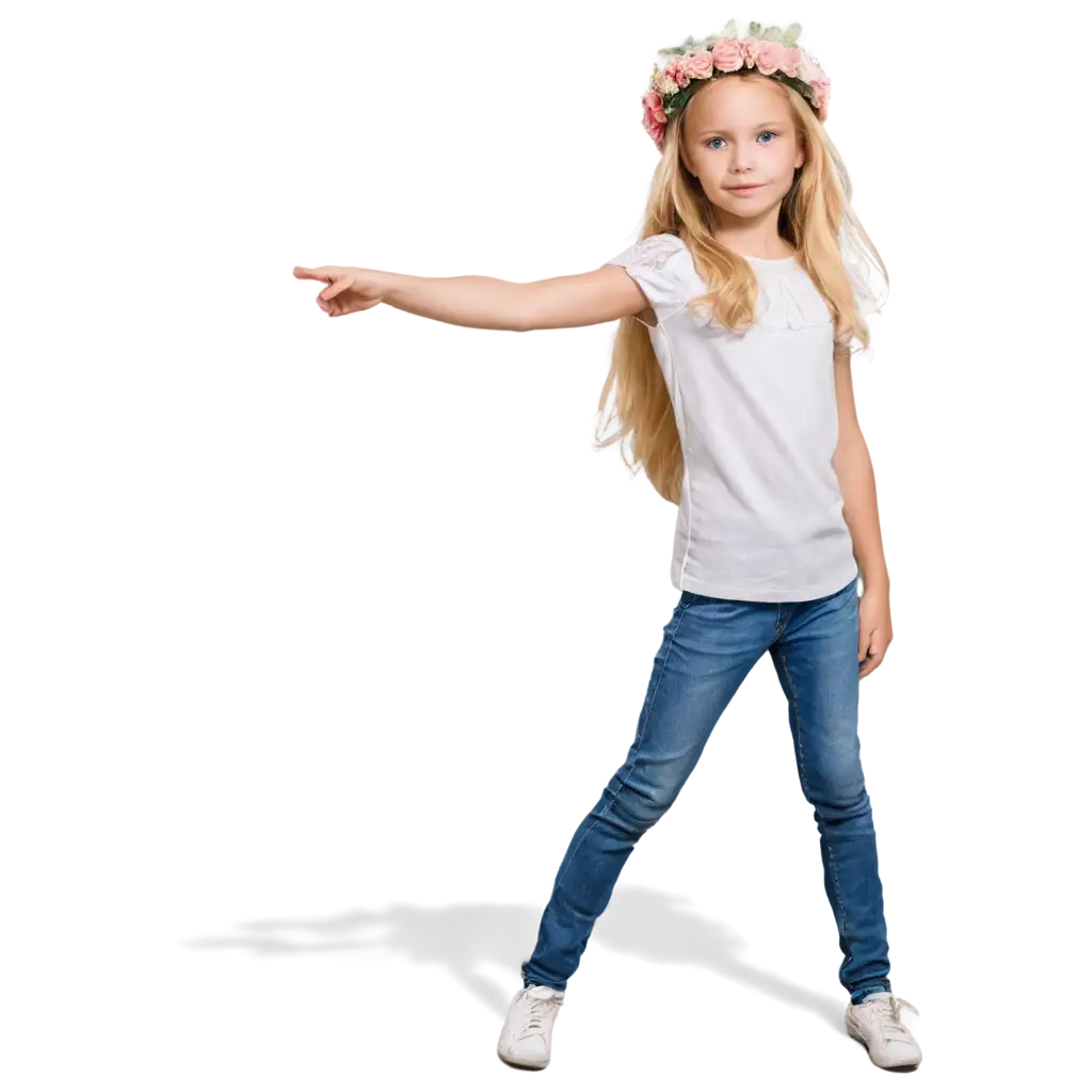 Tender-Blonde-Girl-in-Floral-Wreath-PNG-8YearOld-in-Embroidered-Shirt-and-Jeans