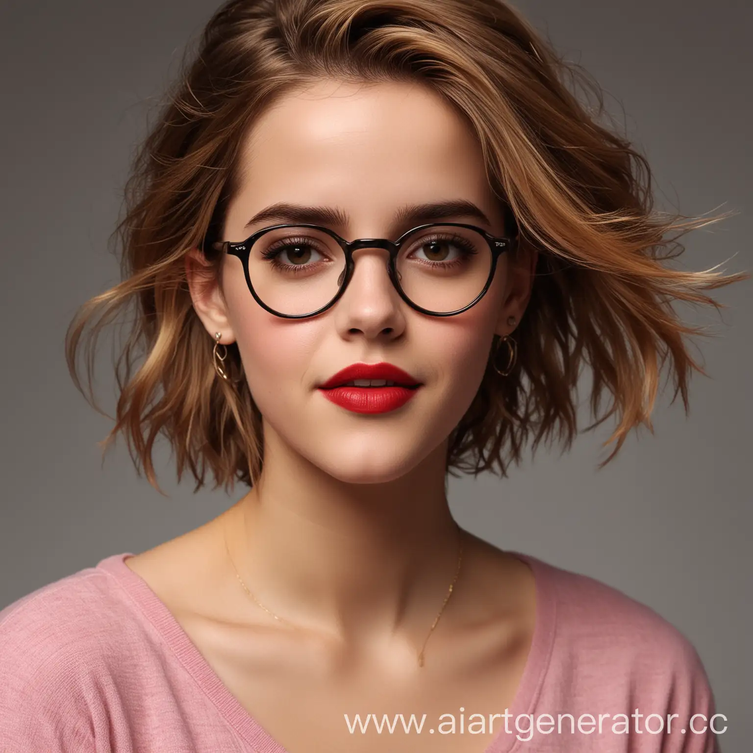 Emma-Watson-Portrait-with-Red-Lipstick-and-Glasses