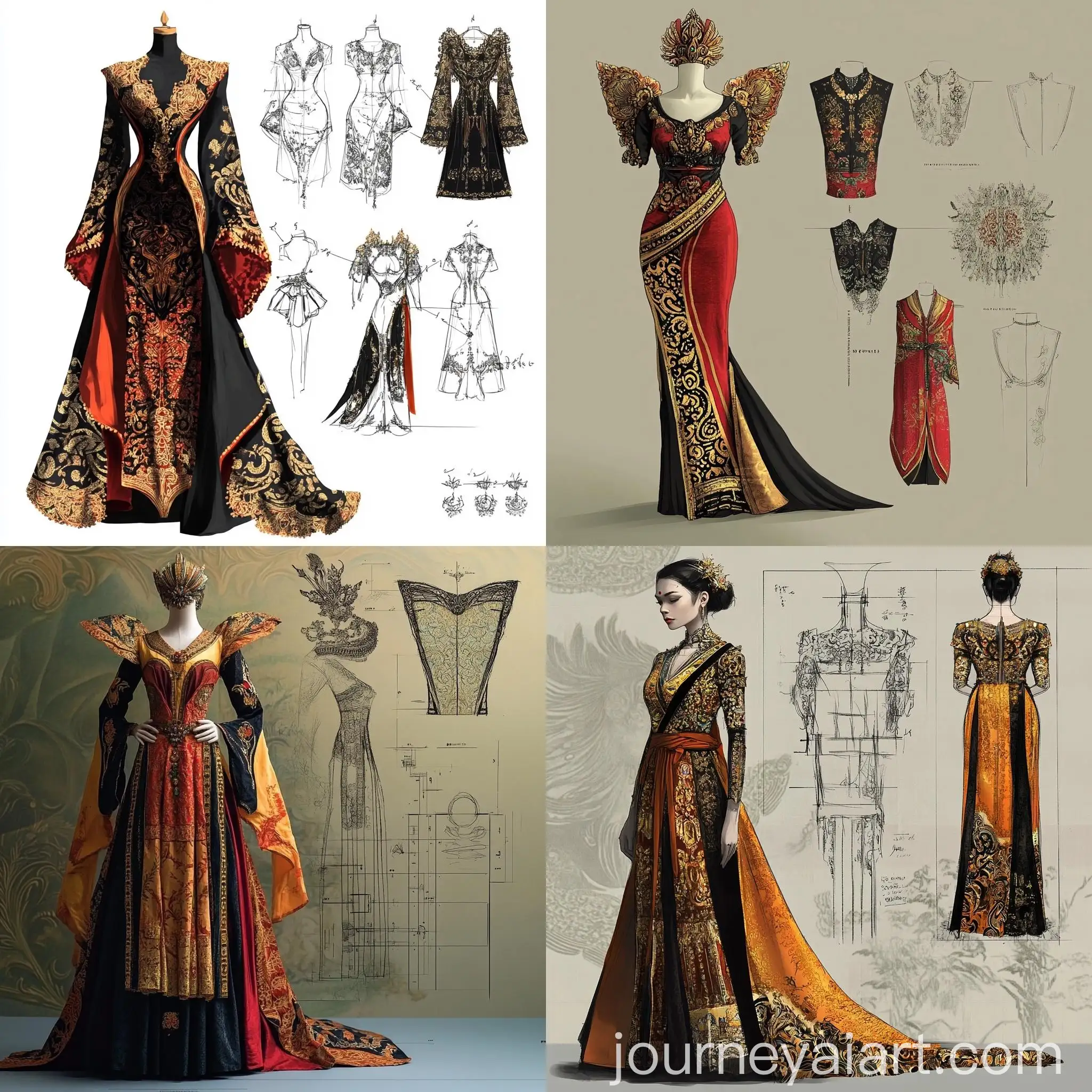 Futuristic-BaliInspired-Dress-with-Intricate-Batik-Patterns-and-Ceremonial-Adornments