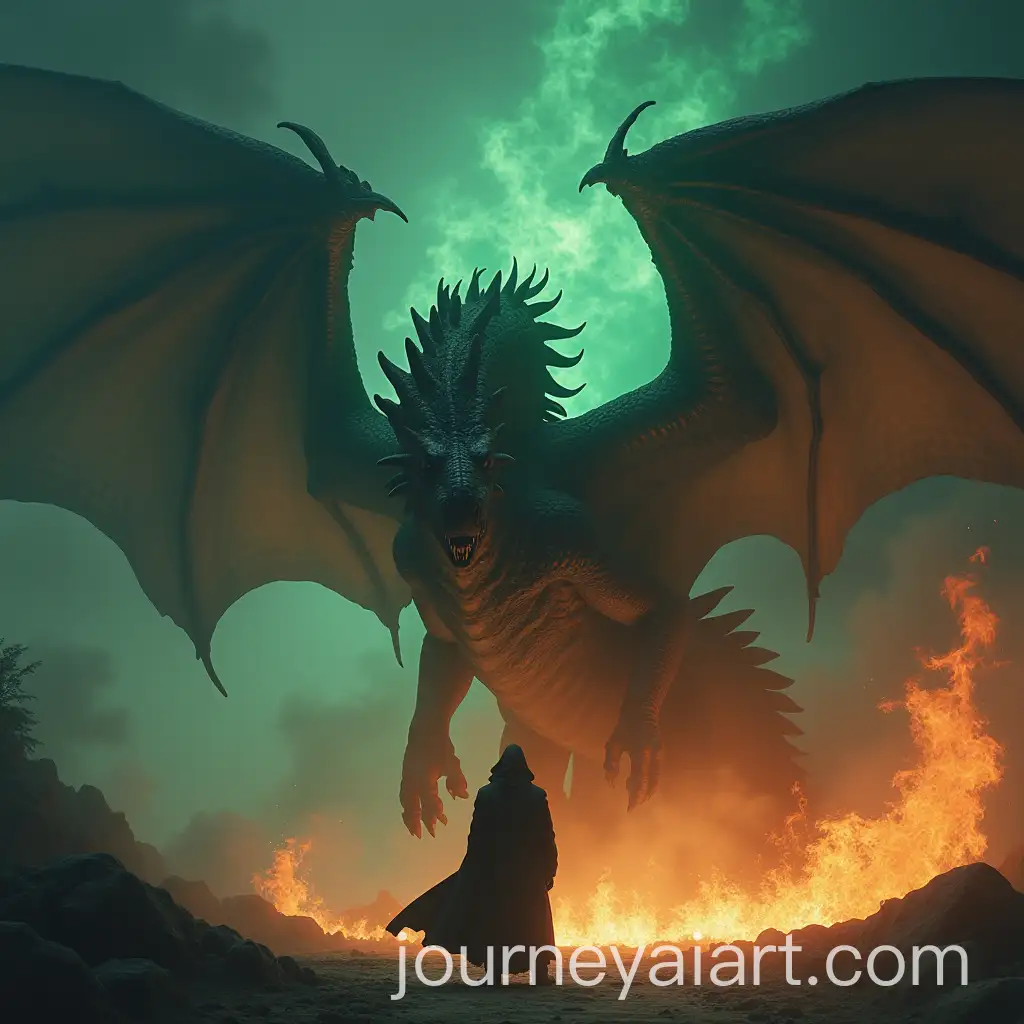Mysterious-Man-Facing-a-Flaming-Dragon-in-an-Epic-Battle
