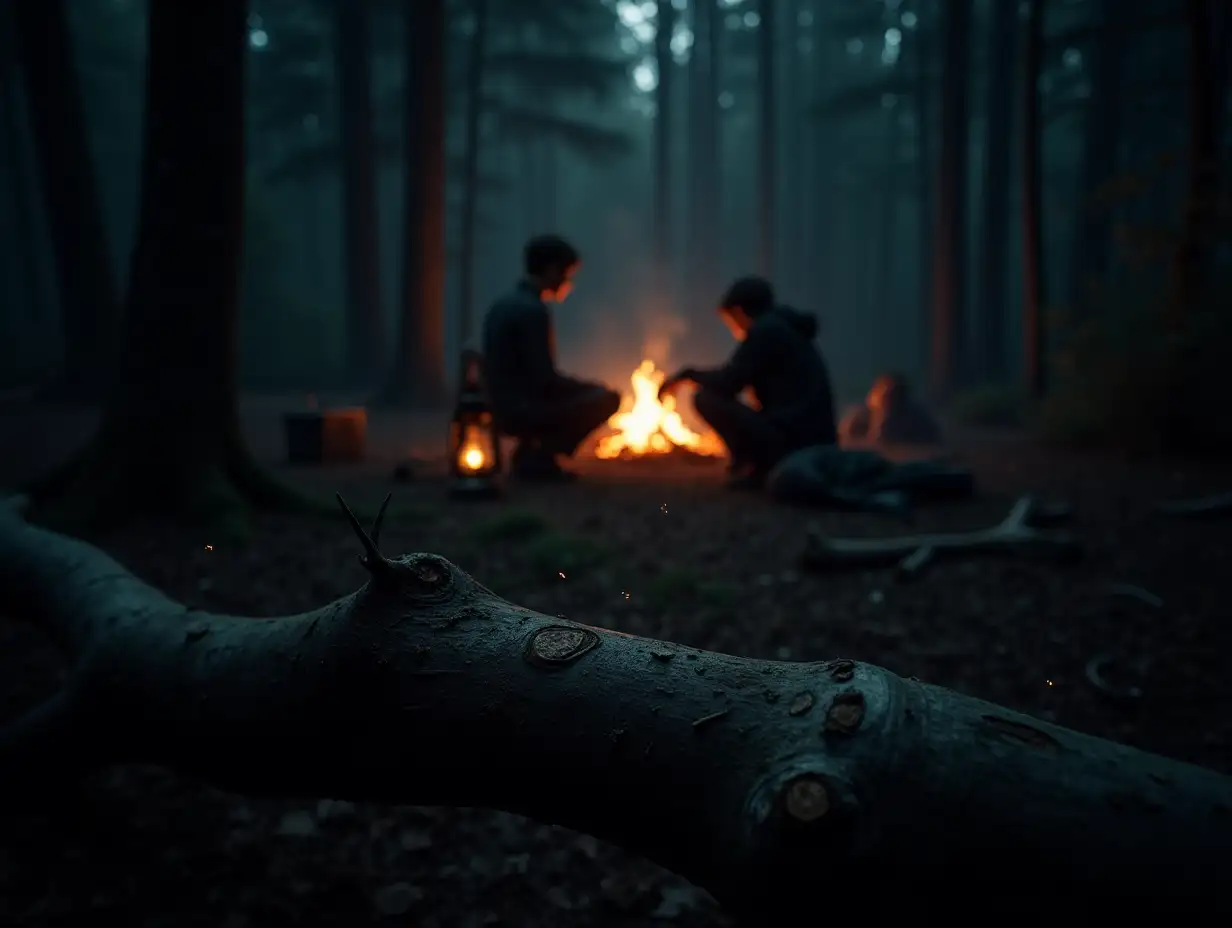 Eerie-Campfire-Gathering-in-a-Dark-Forest